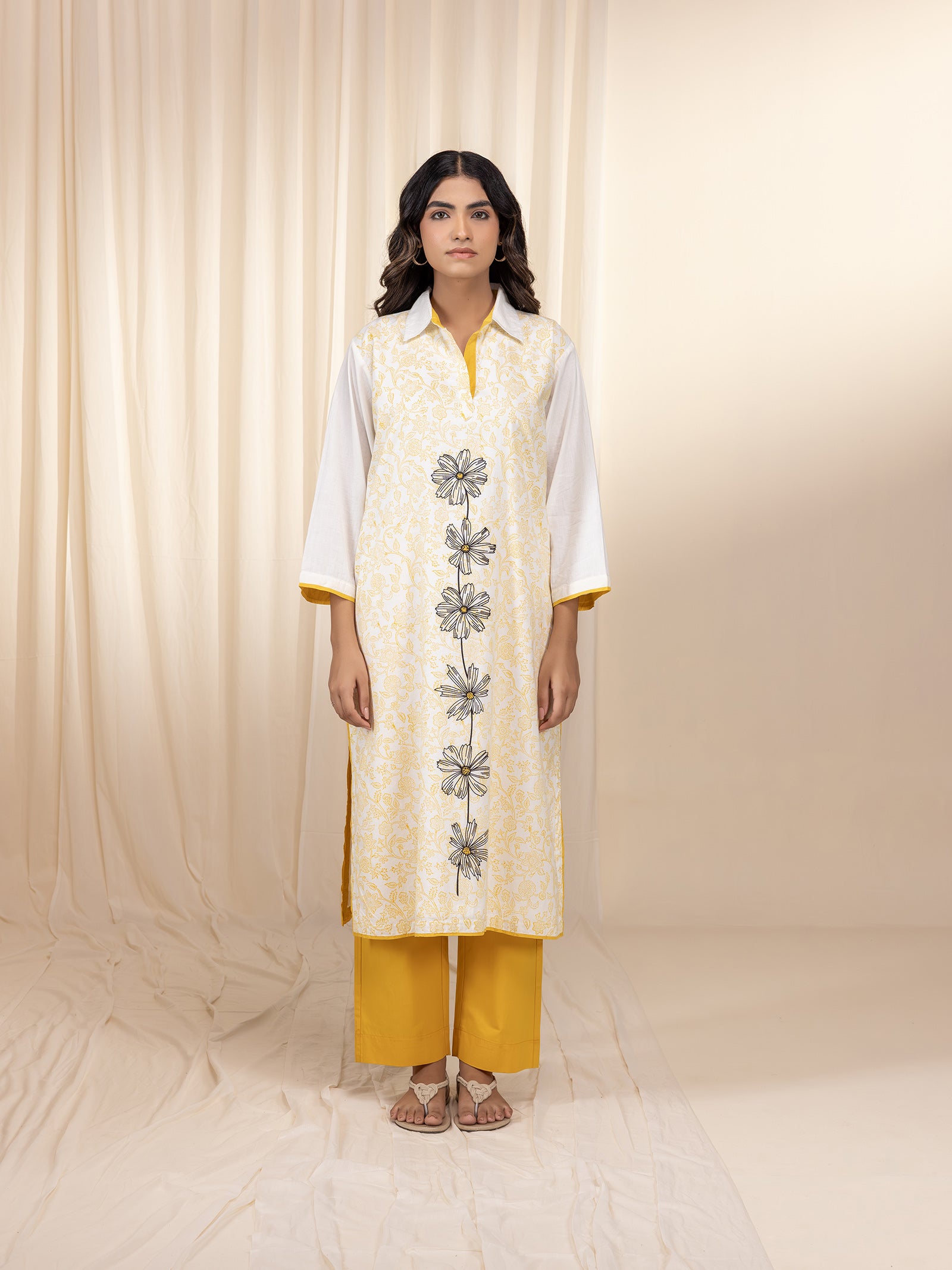 Colour Chrome Ochre Printed Cotton Kurta
