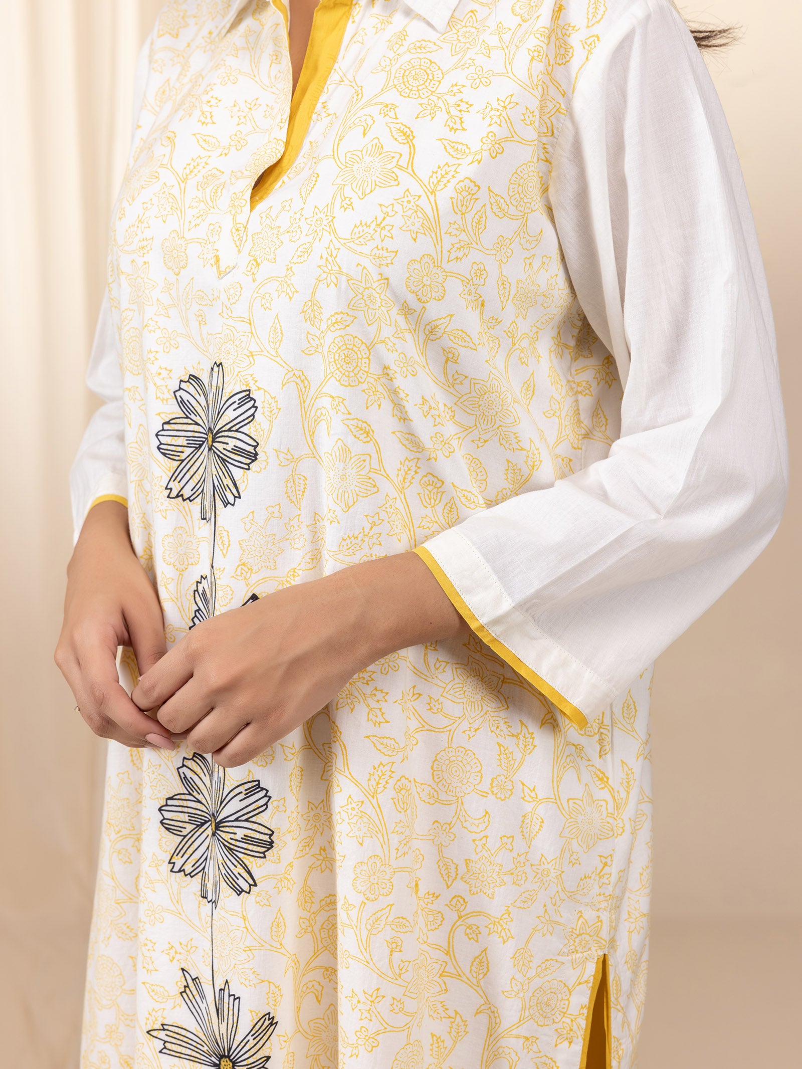 Colour Chrome Ochre Printed Cotton Kurta