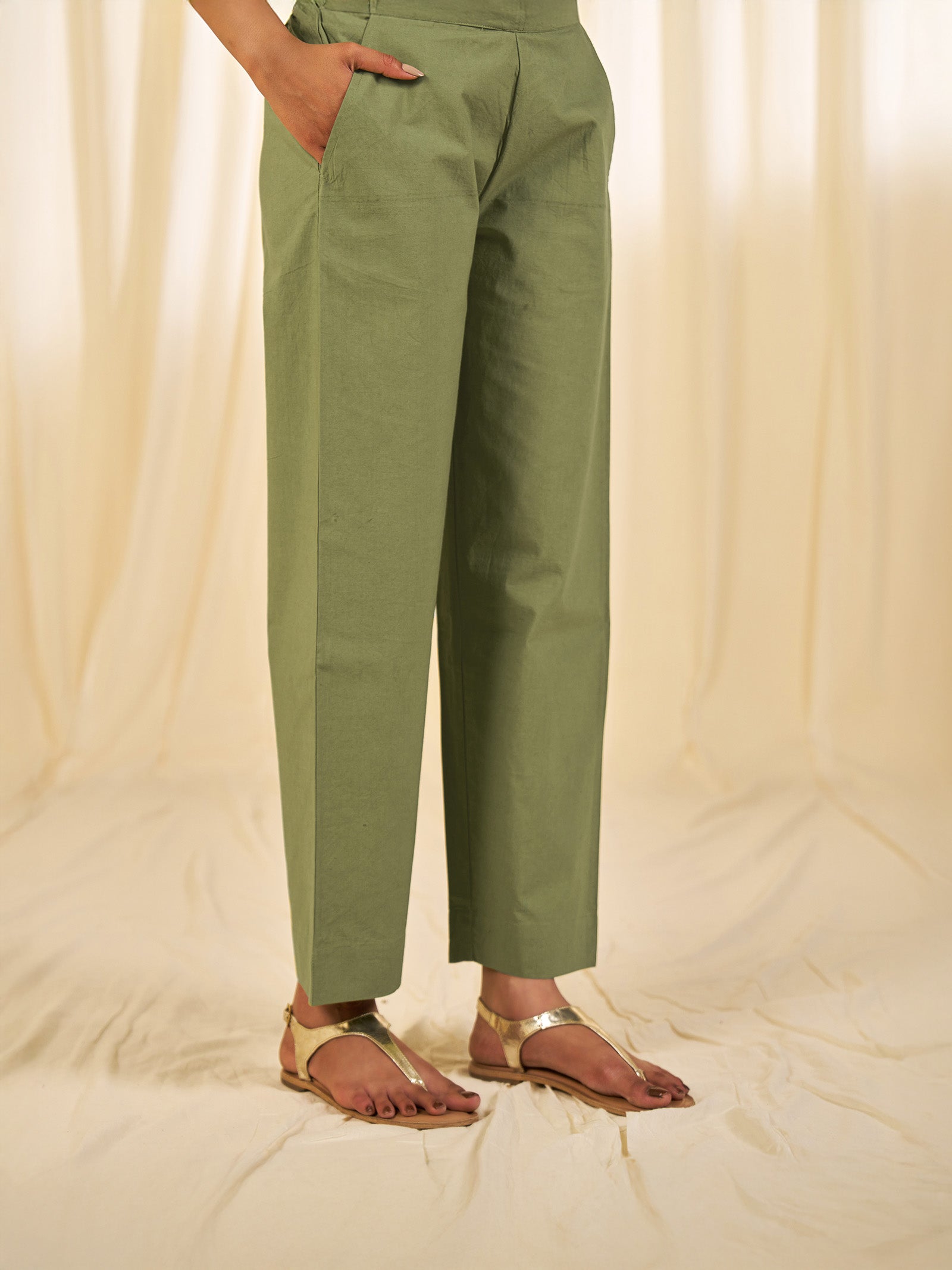 Olive Green - Ceylon Cotton Straight Pants