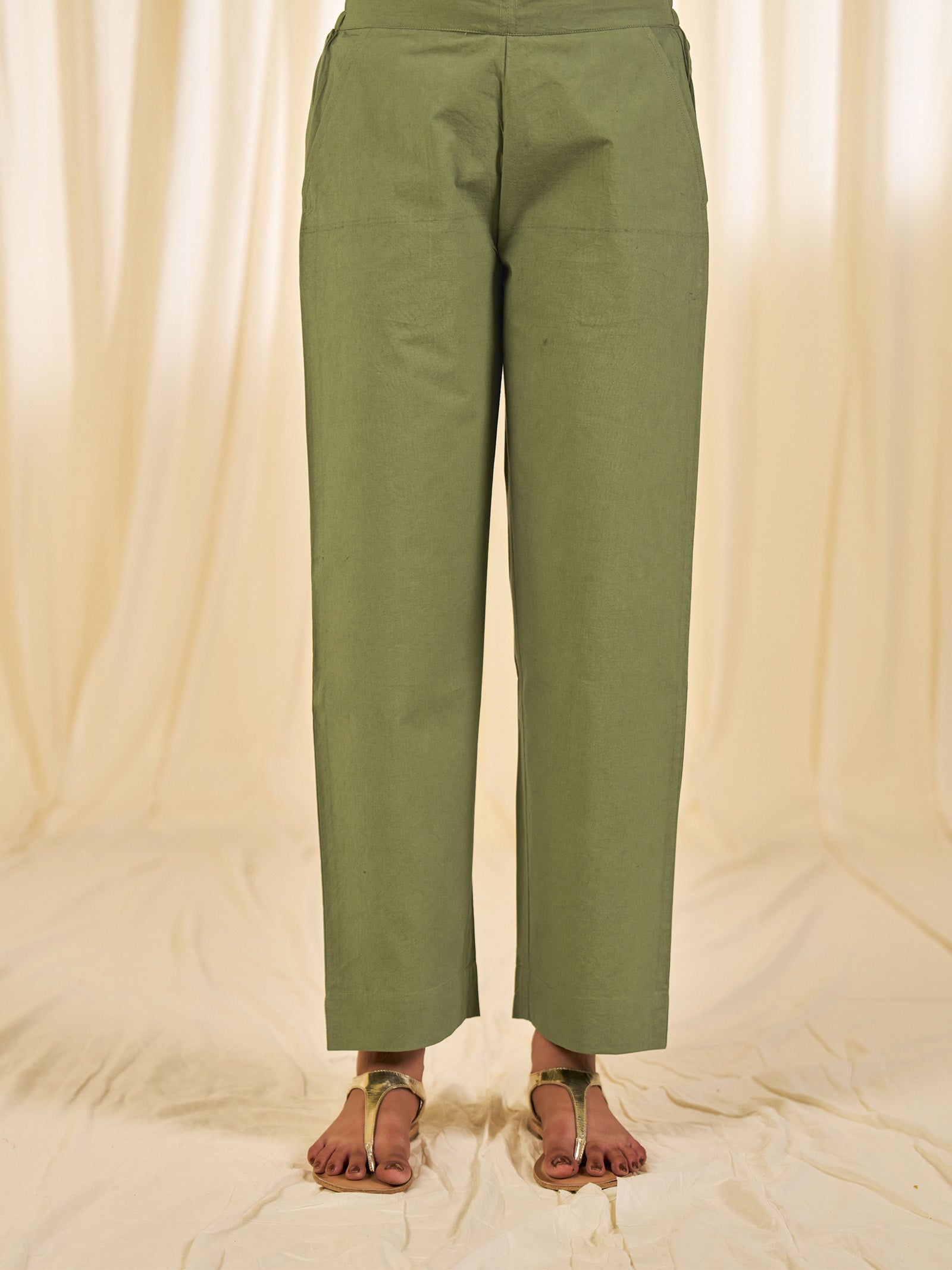 Olive Green - Ceylon Cotton Straight Pants