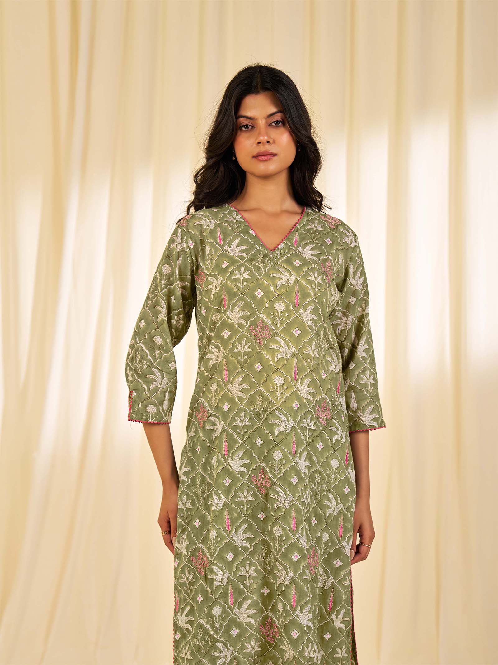 Olive Green - Ceylon Voile Kurta