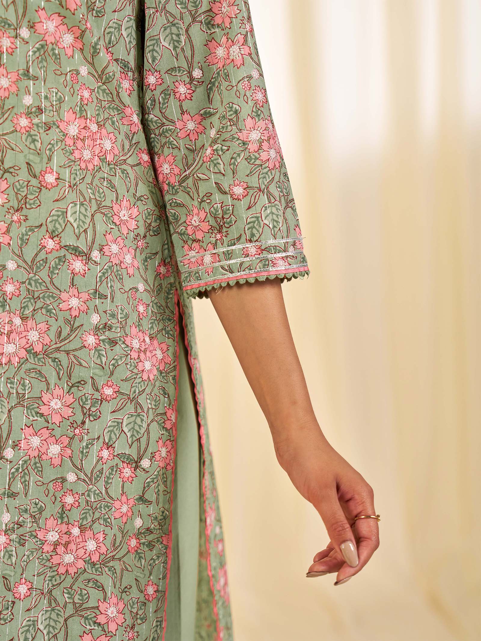 Olive Green - Lurex Cotton Kurta