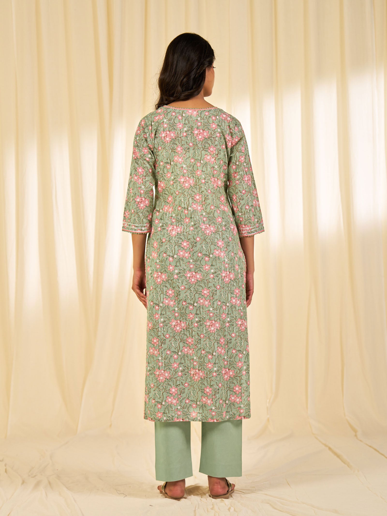 Olive Green - Lurex Cotton Kurta