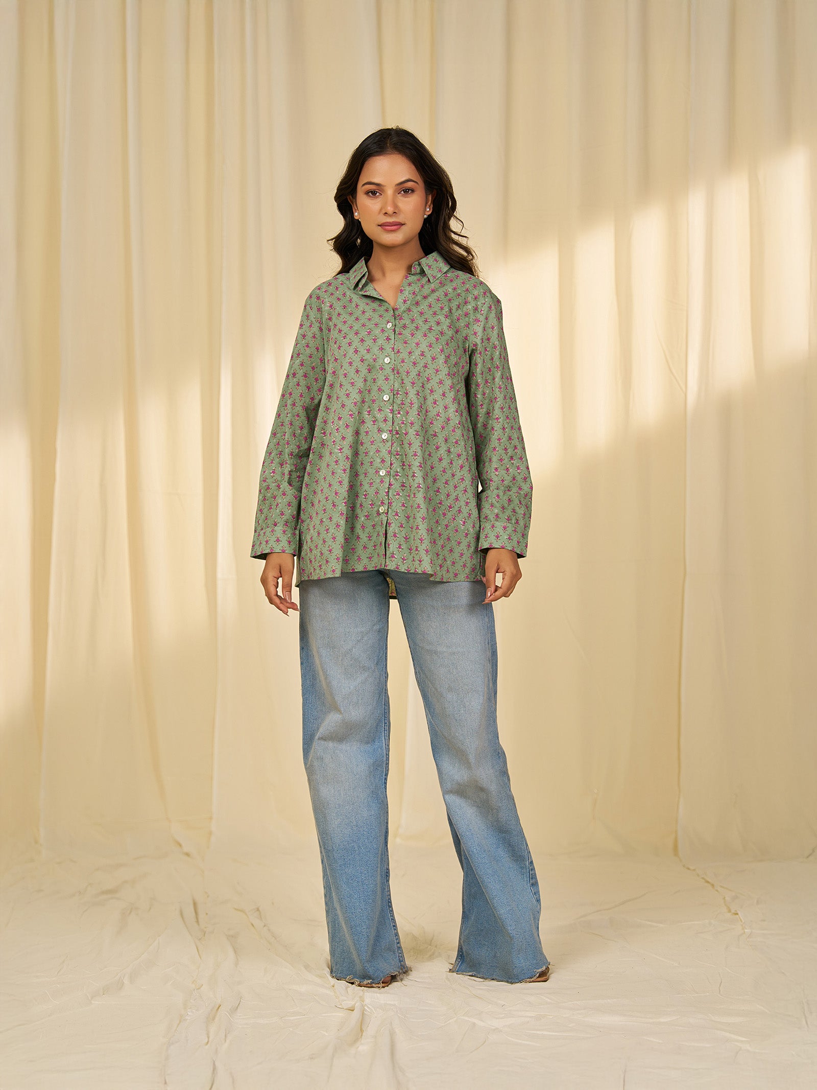 Olive Green - Printed Cotton Shirt