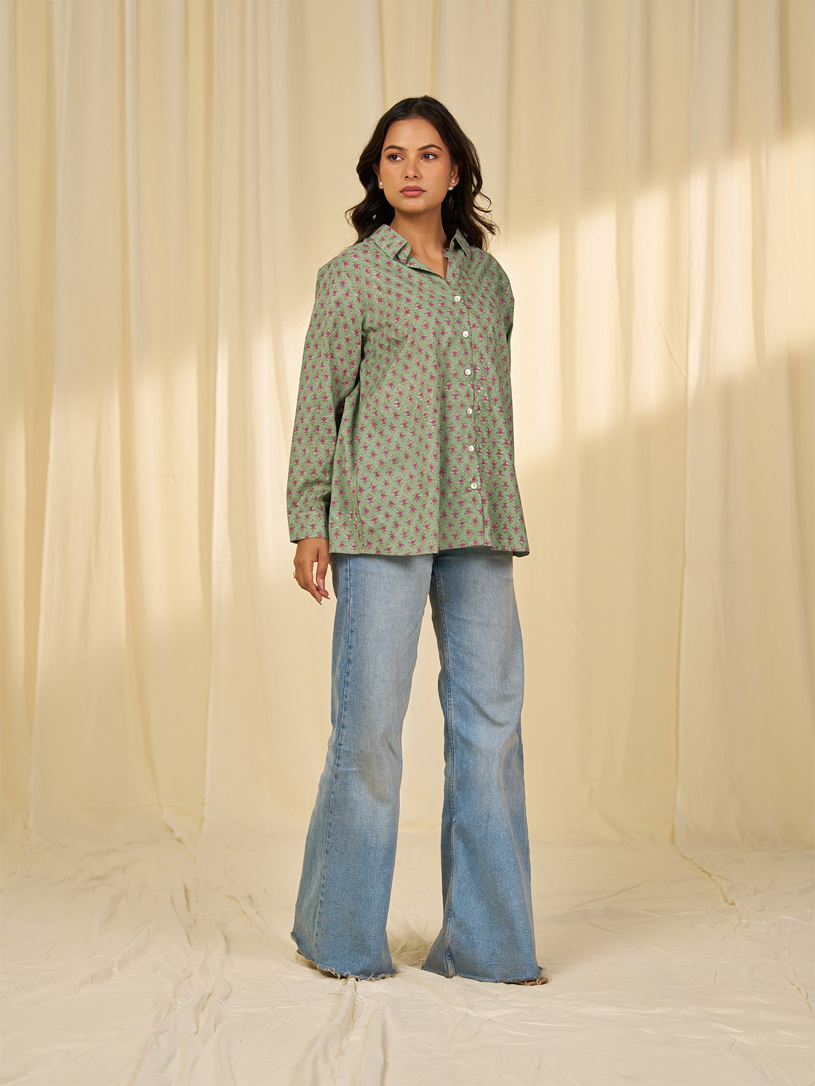 Olive Green - Printed Cotton Shirt
