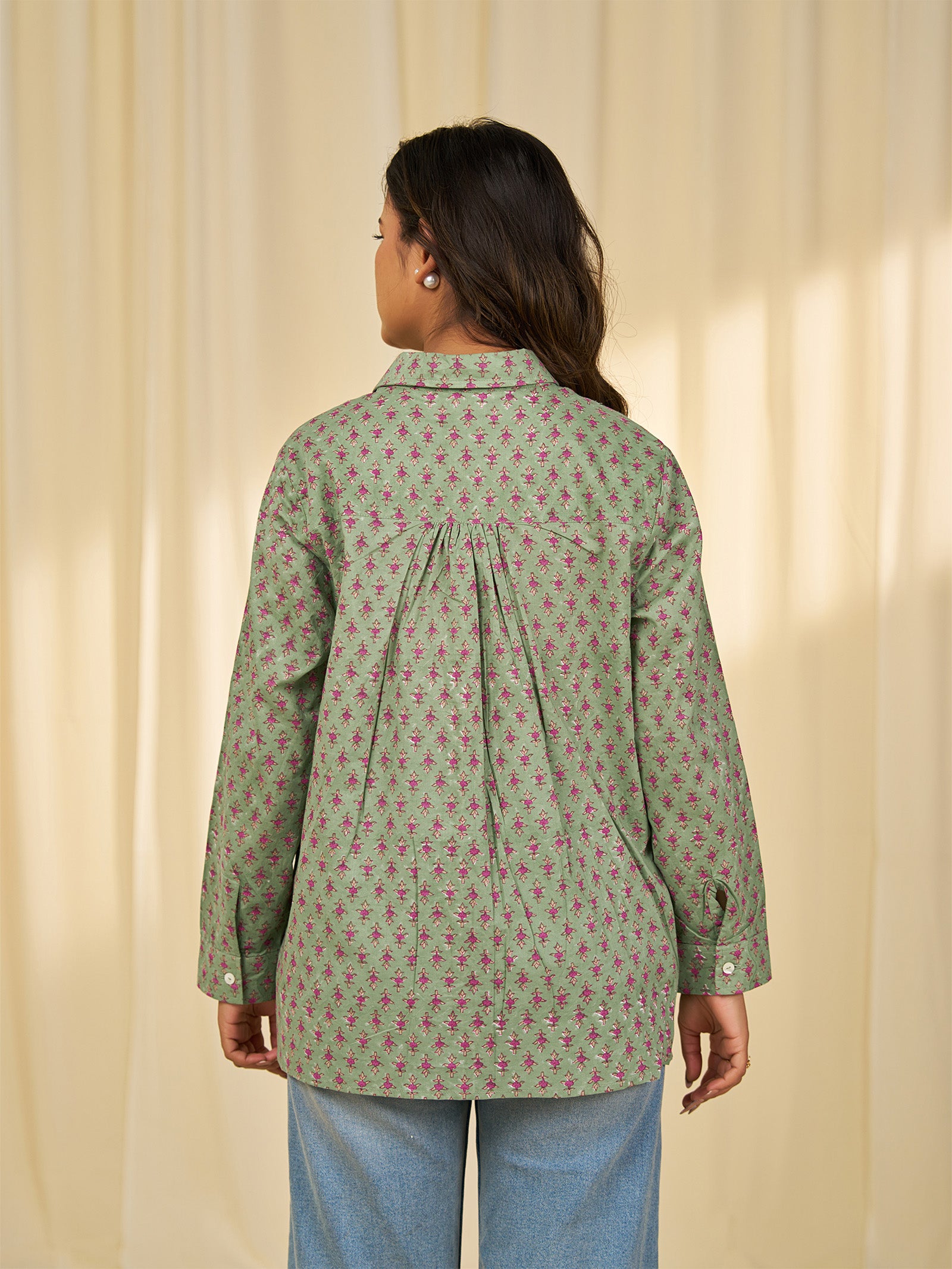 Olive Green - Printed Cotton Shirt