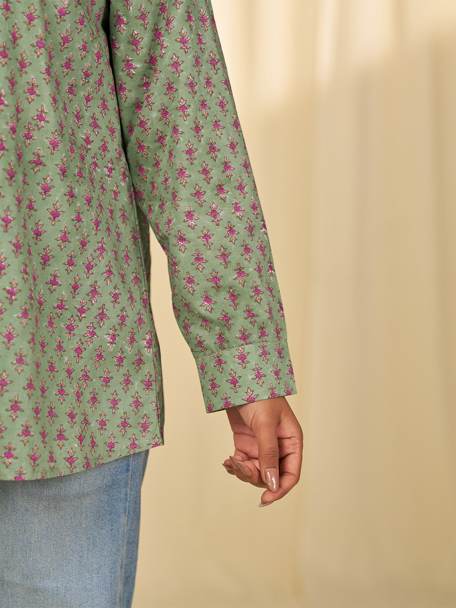 Olive Green - Printed Cotton Shirt
