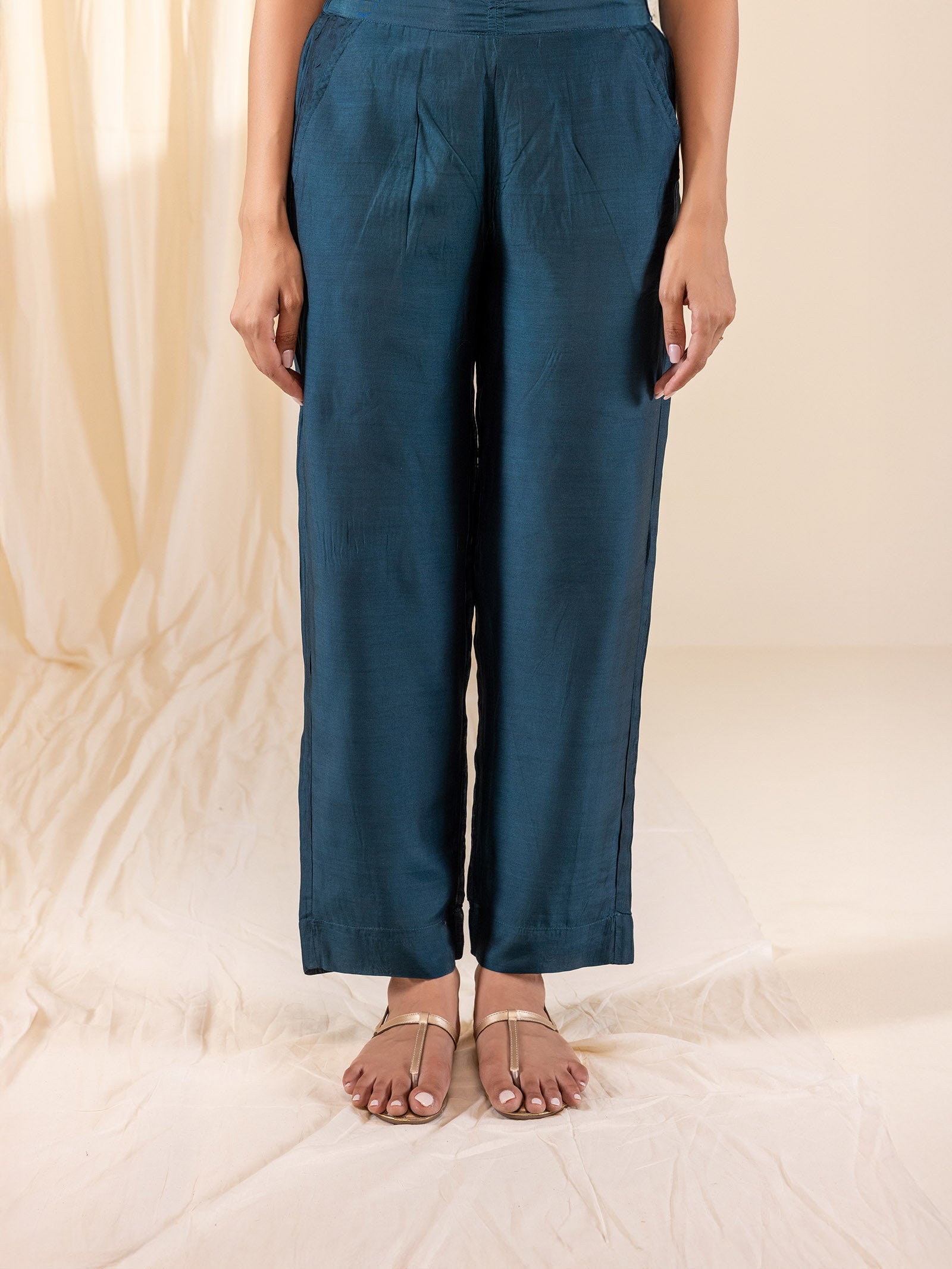 Ombre Green Modal Muslin Straight Pants