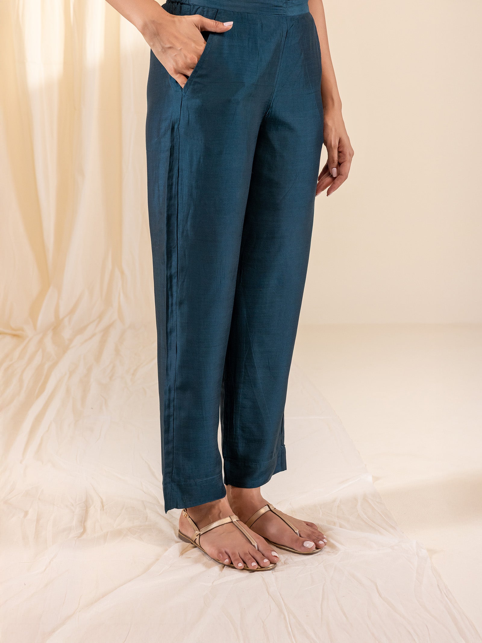 Ombre Green Modal Muslin Straight Pants
