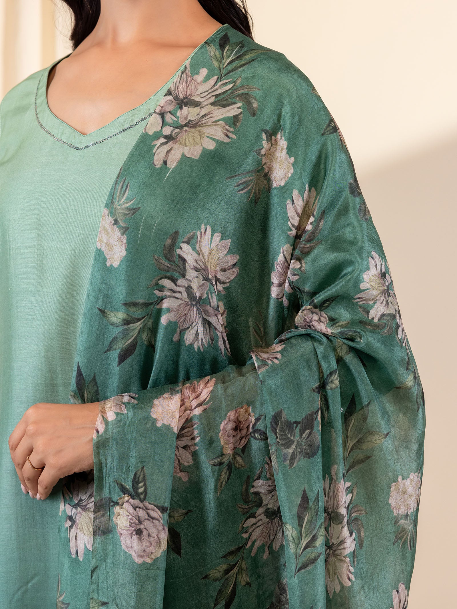Ombre Green Tabby Silk Dupatta