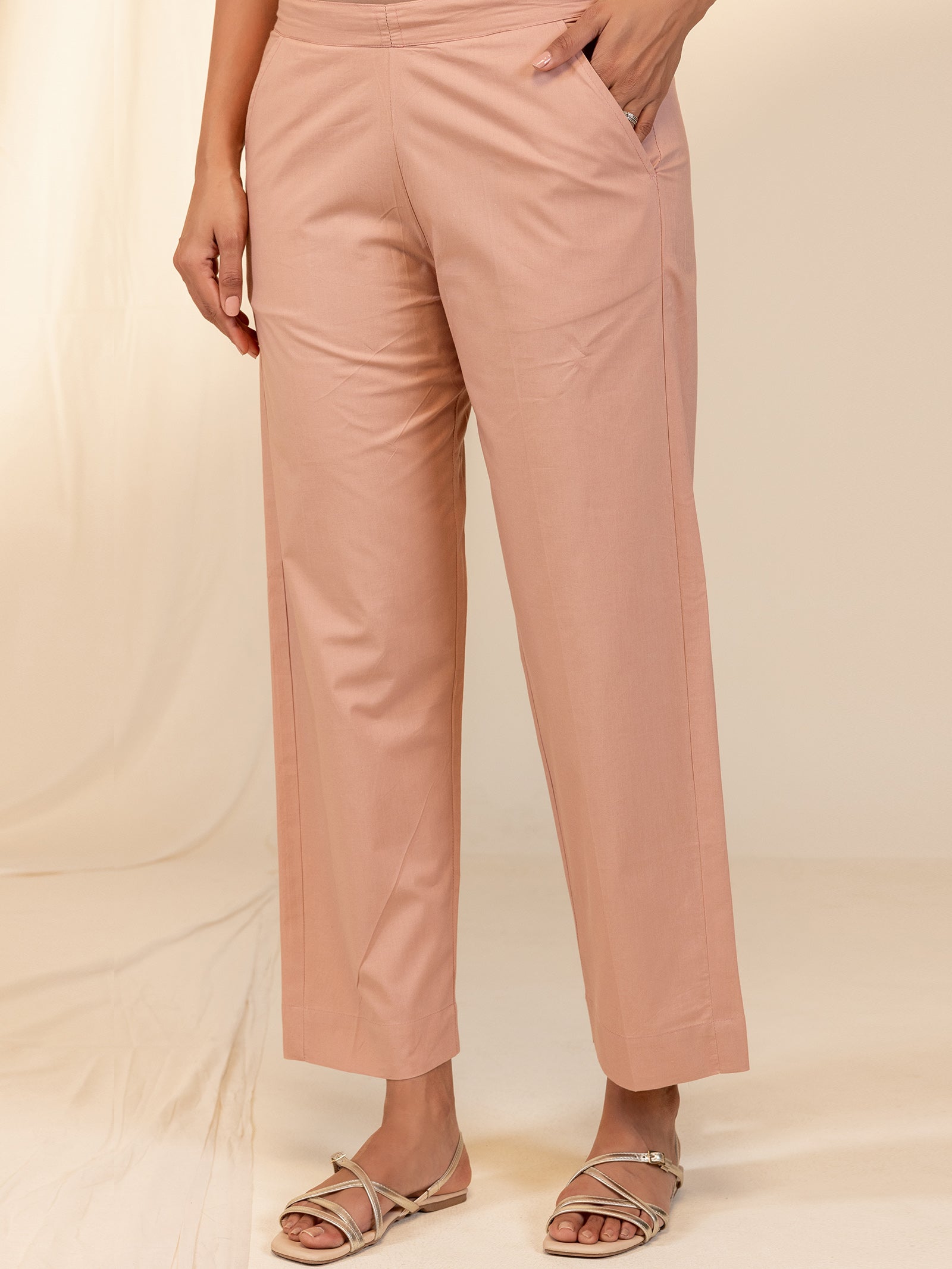 Bold And Beautiful Cotton Straight Pant - (Peach)