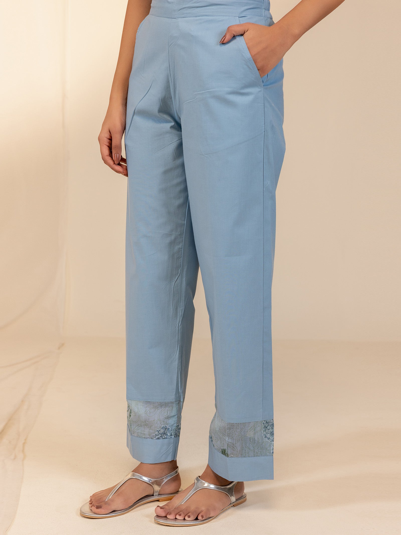 Silver Smith Blue Cotton Straight Pant