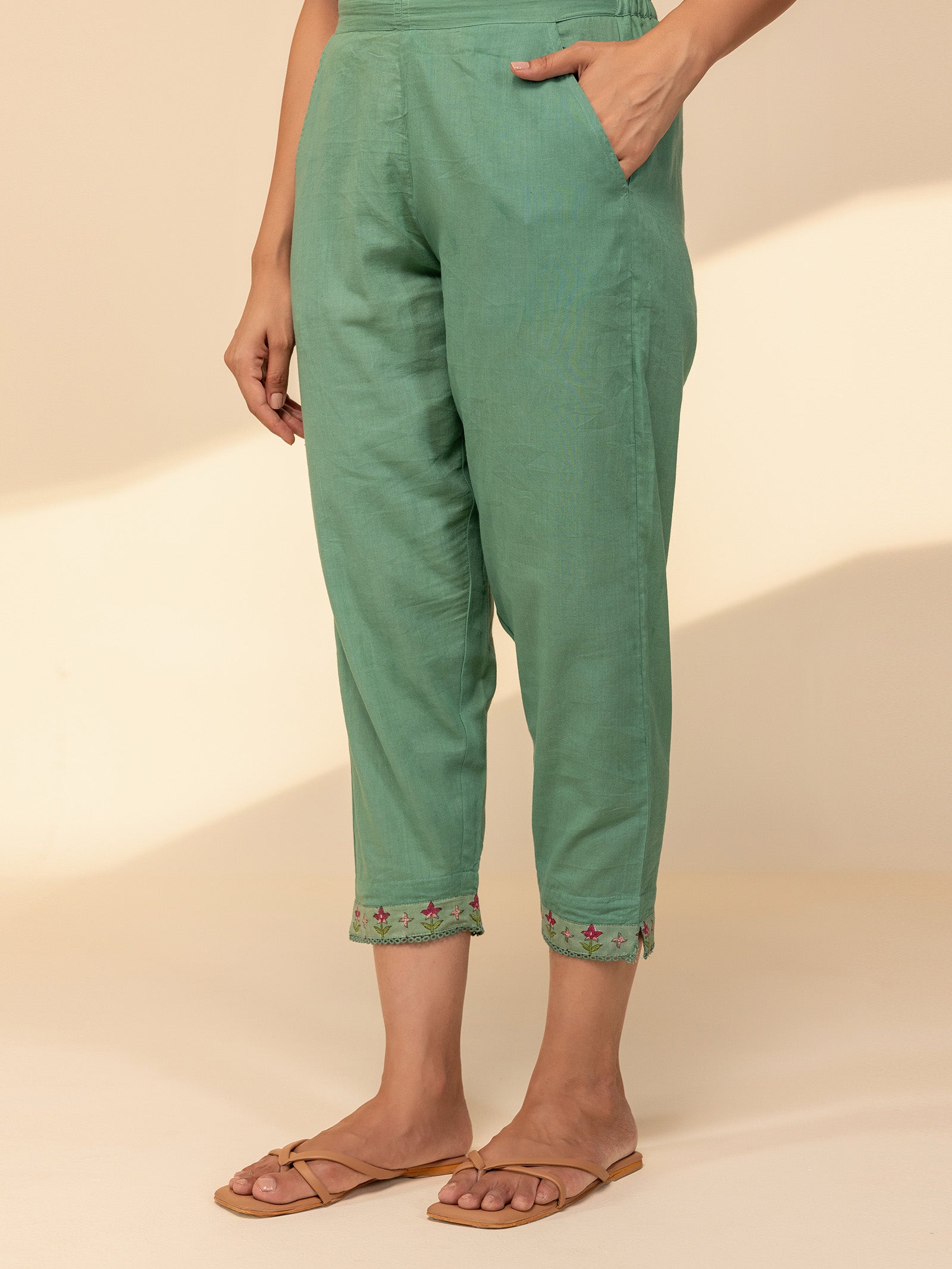 Sketch Book Green Voile Straight Pant
