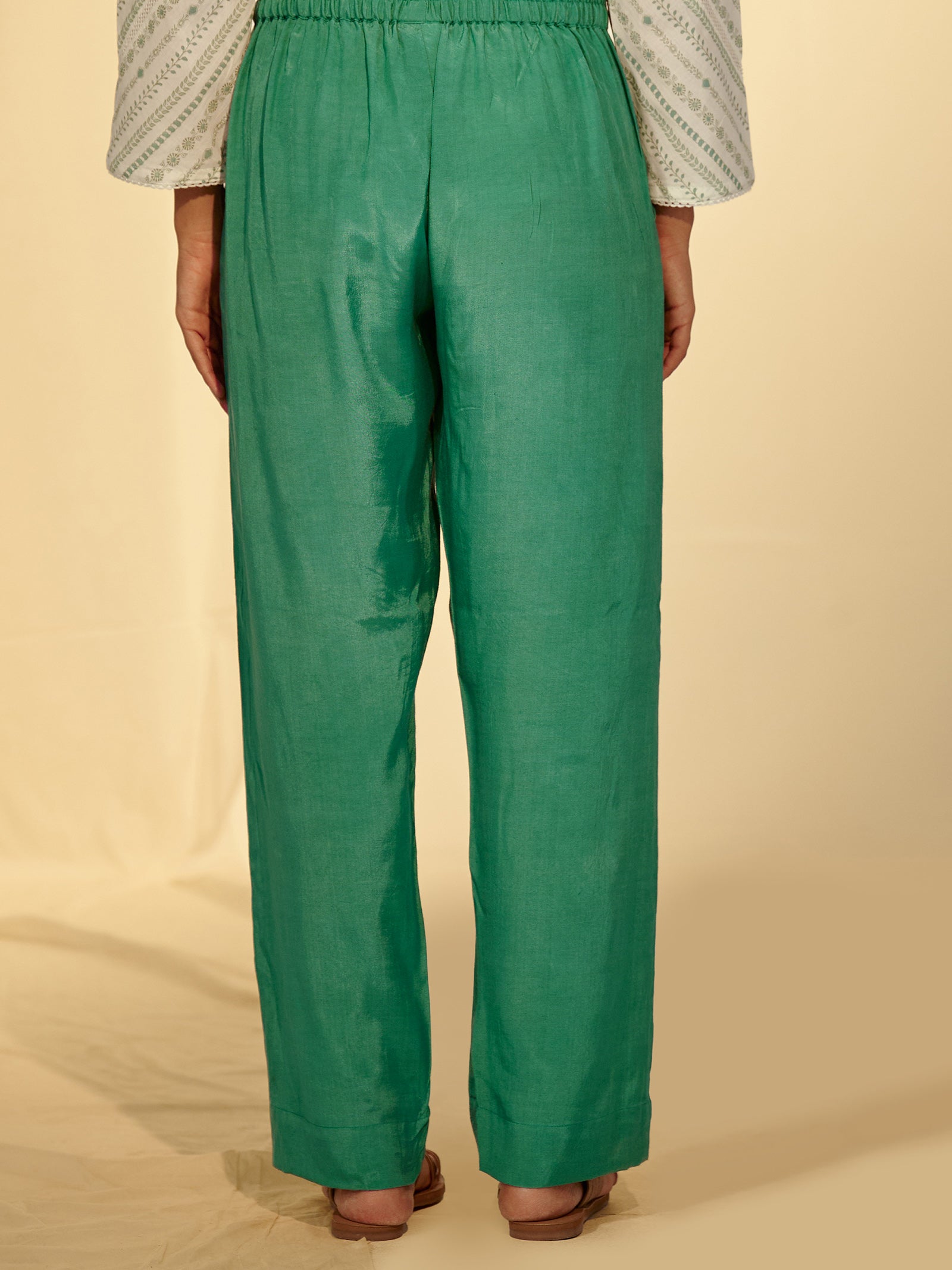 Festive Emerald Bamboo Silk Straight Pant