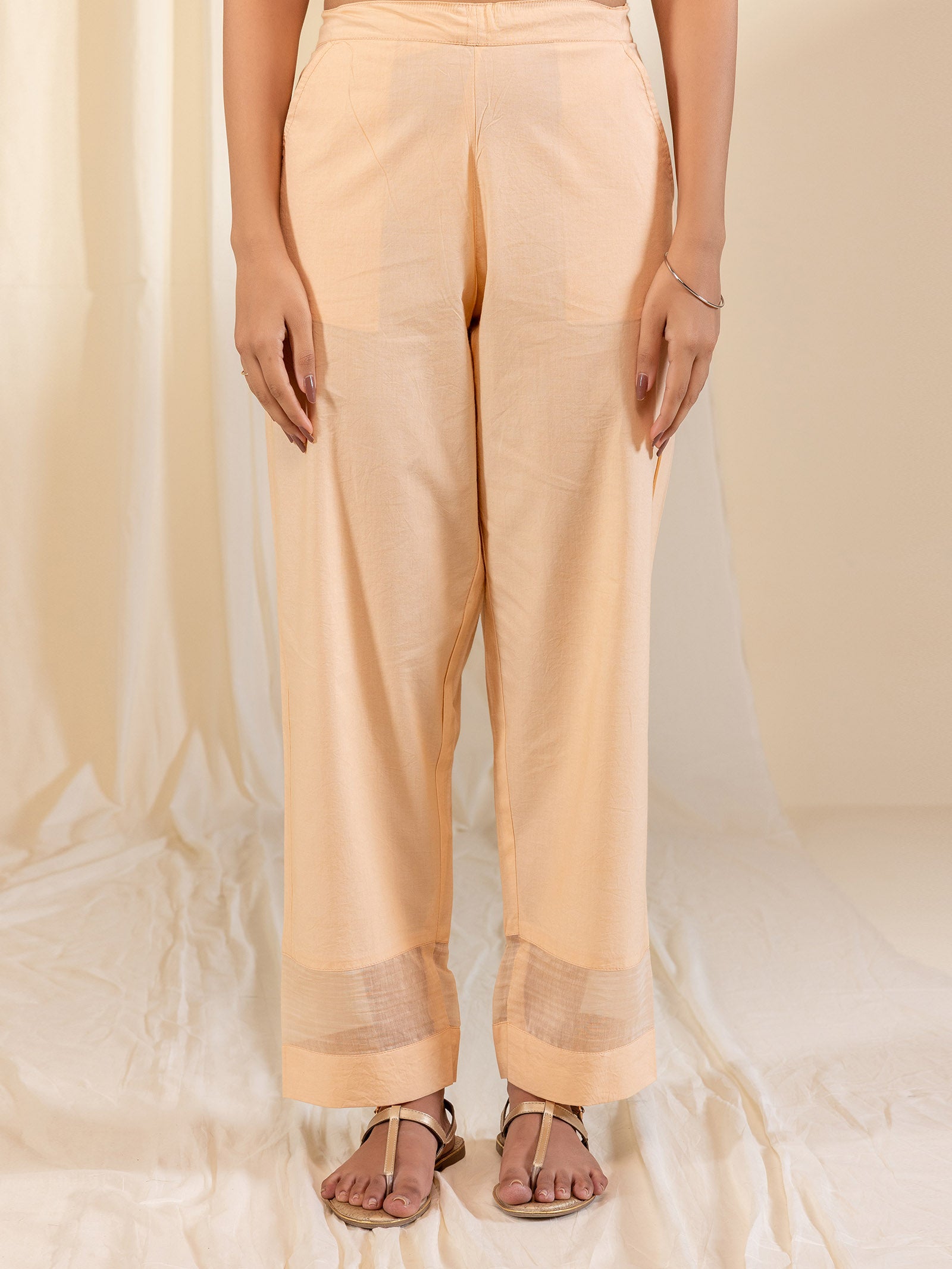 Peach Cotton Straight Pant