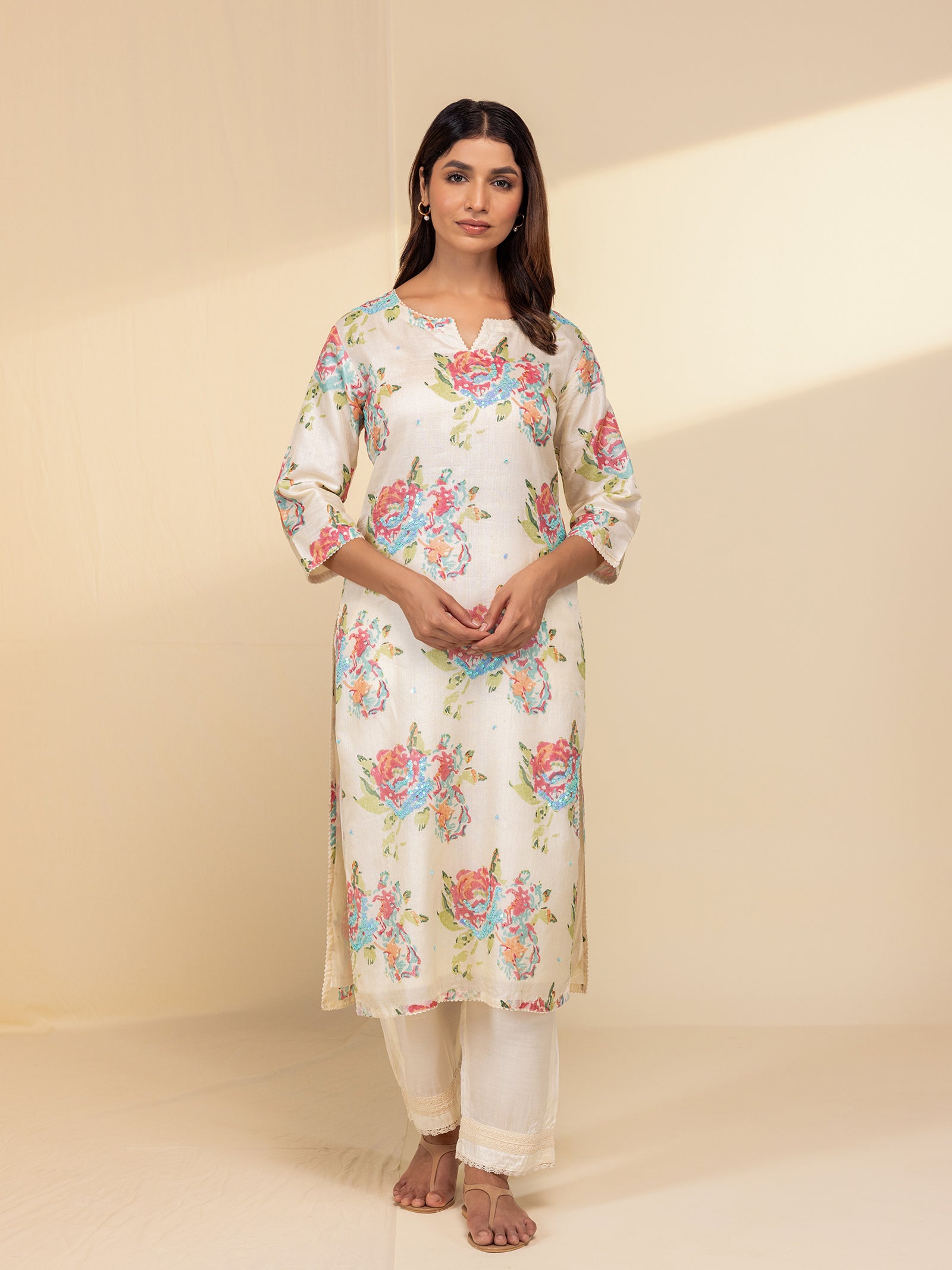 Painted Roses Silk Kurta