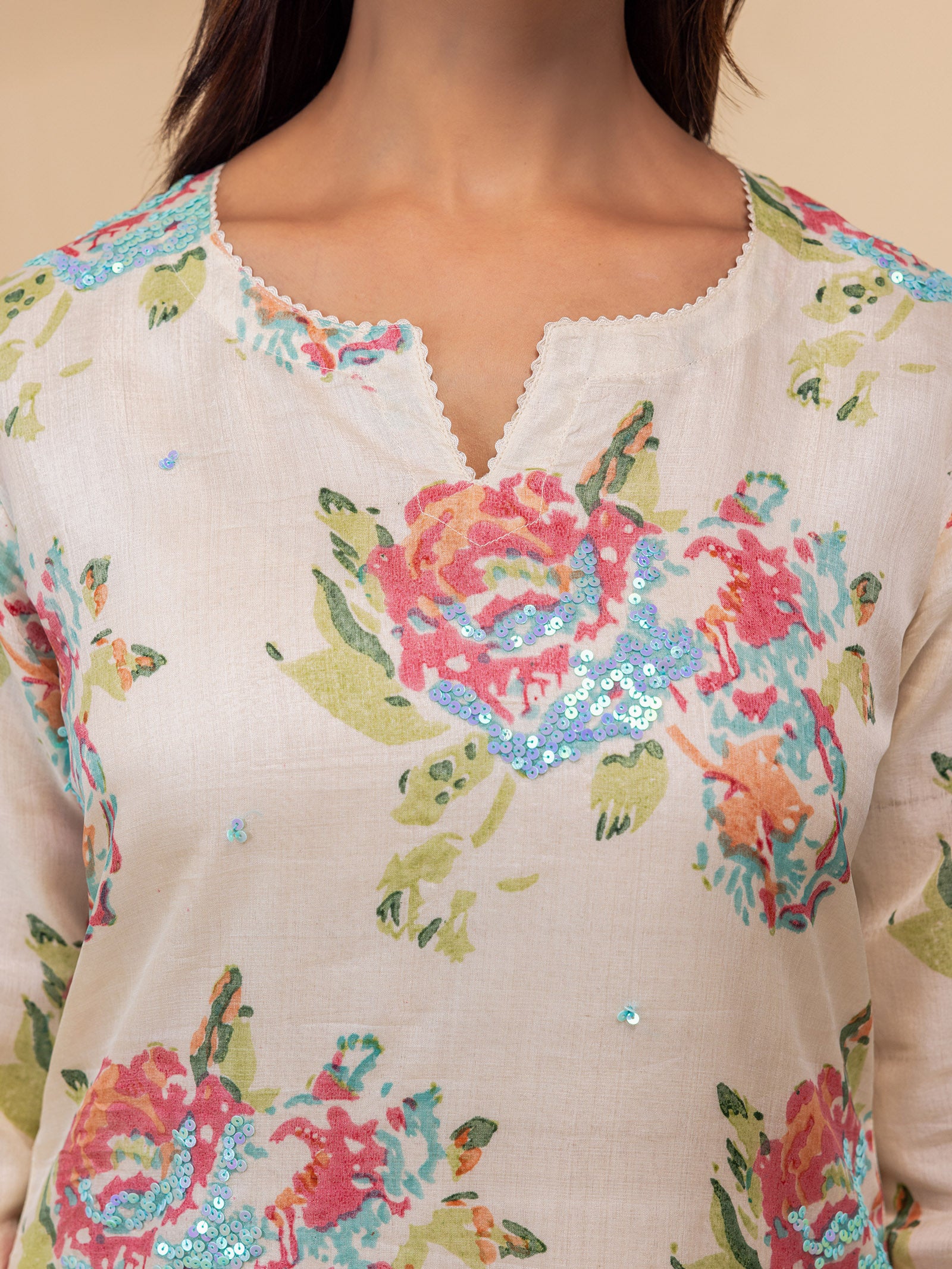 Painted Roses Silk Kurta