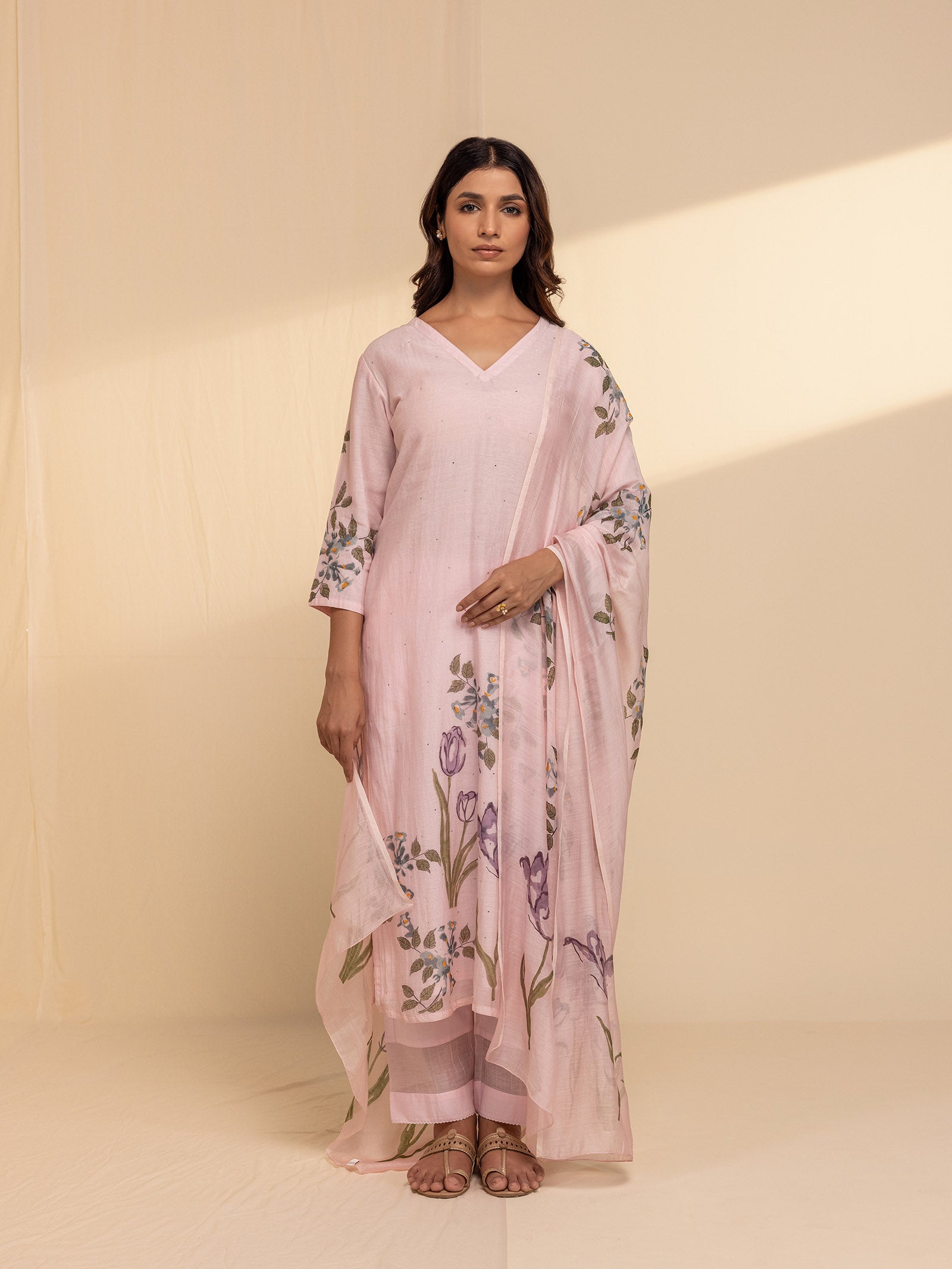 Painter's Palette Pink Chanderi Dupatta