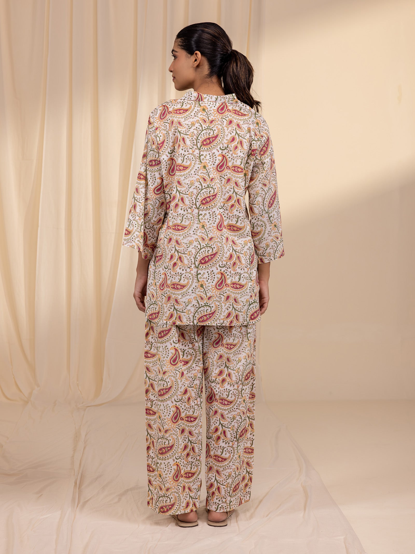 Paisley Collared Cotton Night Suit