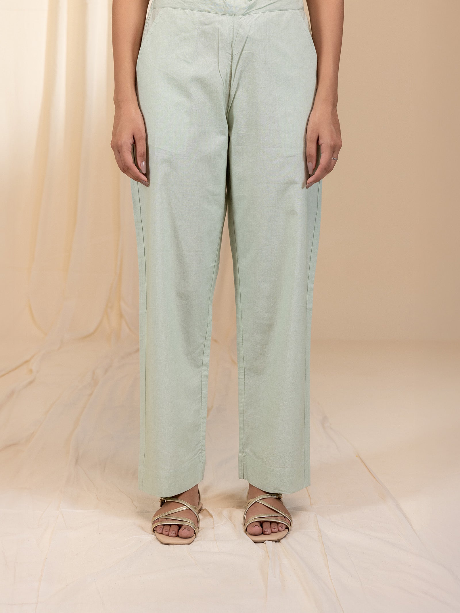 Pale Pastel Mint Cotton Straight Pants