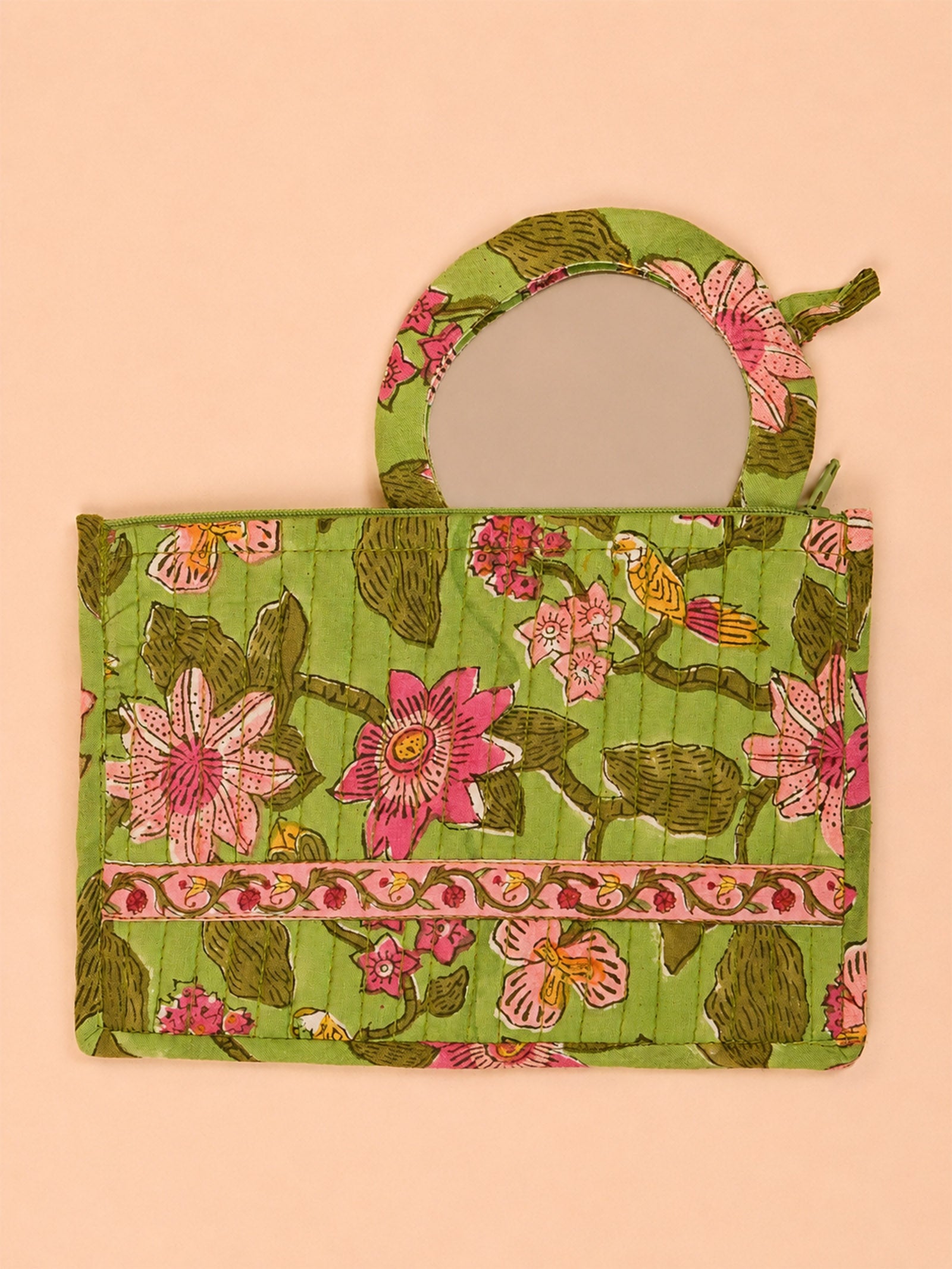 Passiflora Quilted Makeup Pouch With Mirror