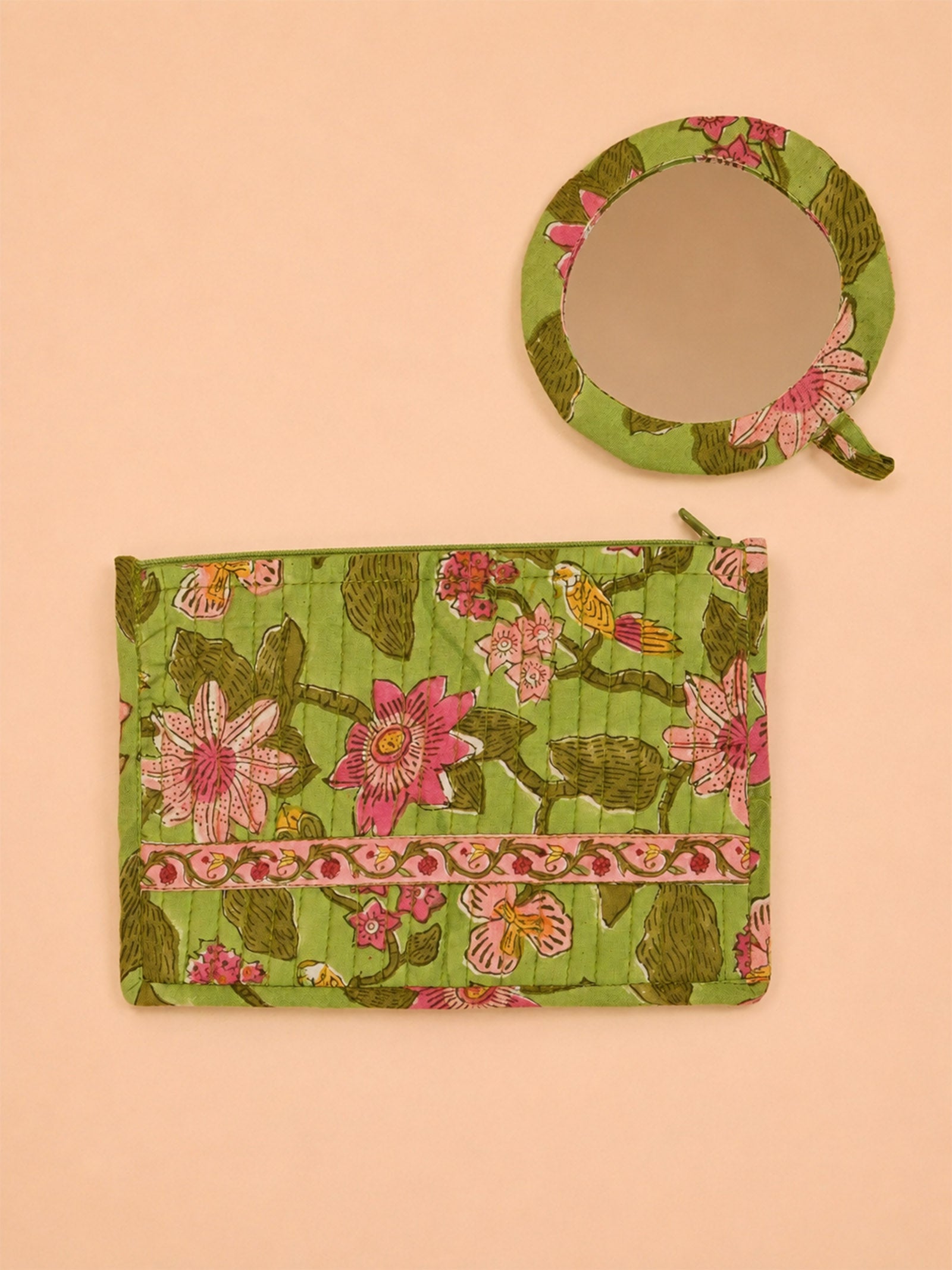 Passiflora Quilted Makeup Pouch With Mirror