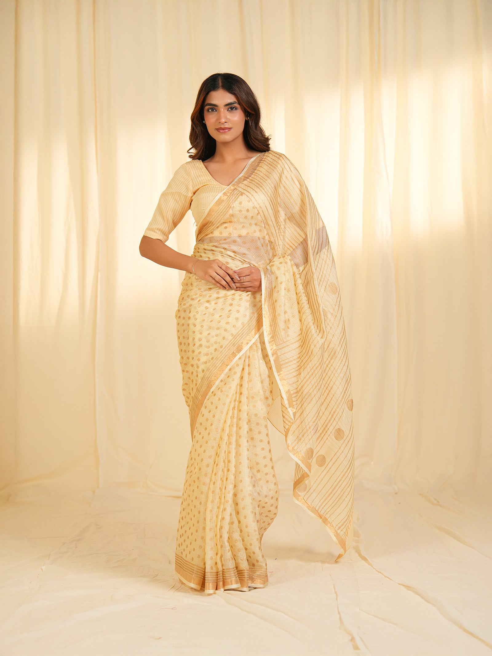 Pastel Cream Kota Silk Saree