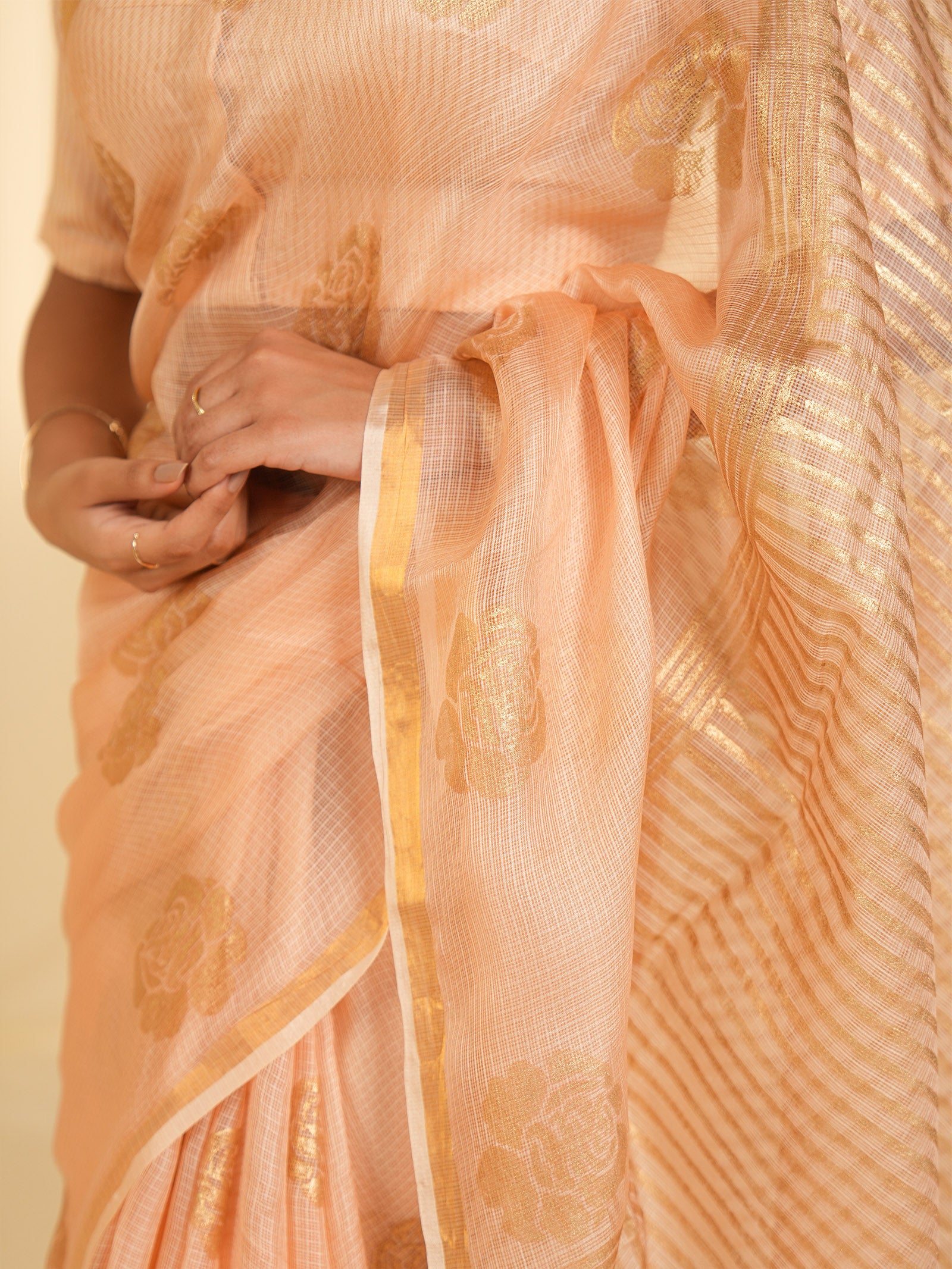 Pastel Peach Kota Silk Saree