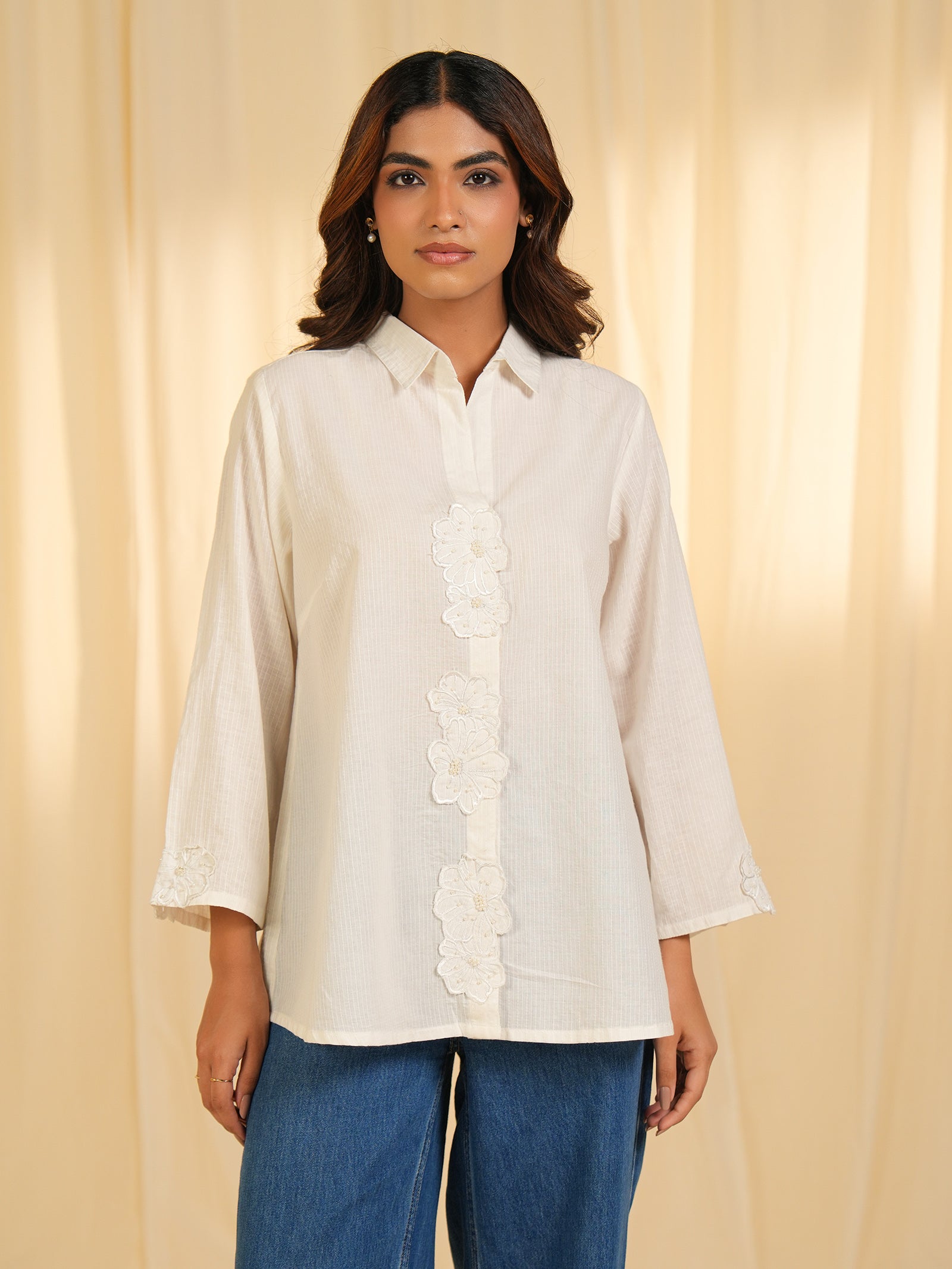 Pearl Flower Cotton Shirt