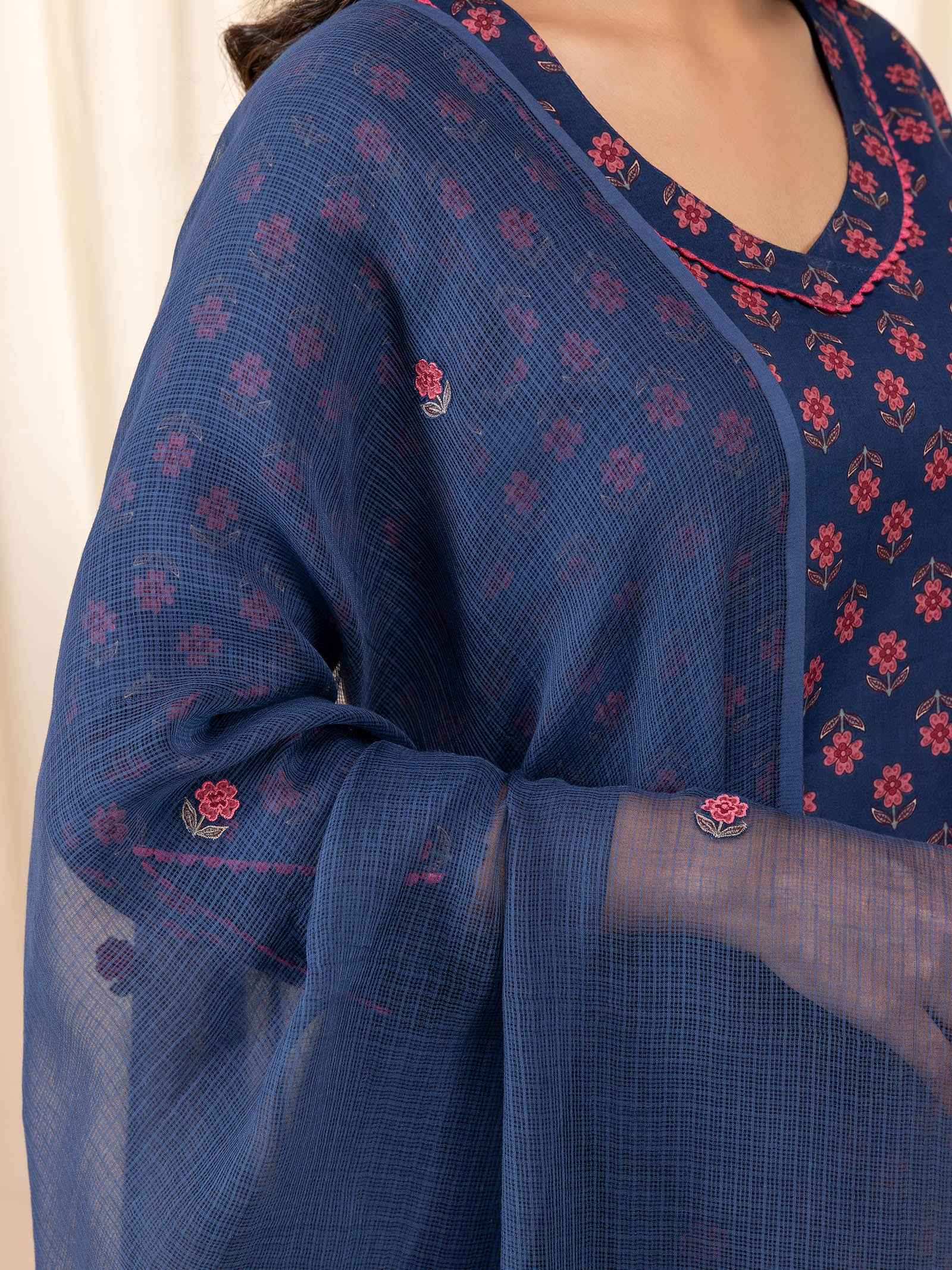 Pink Navy Kota Dupatta