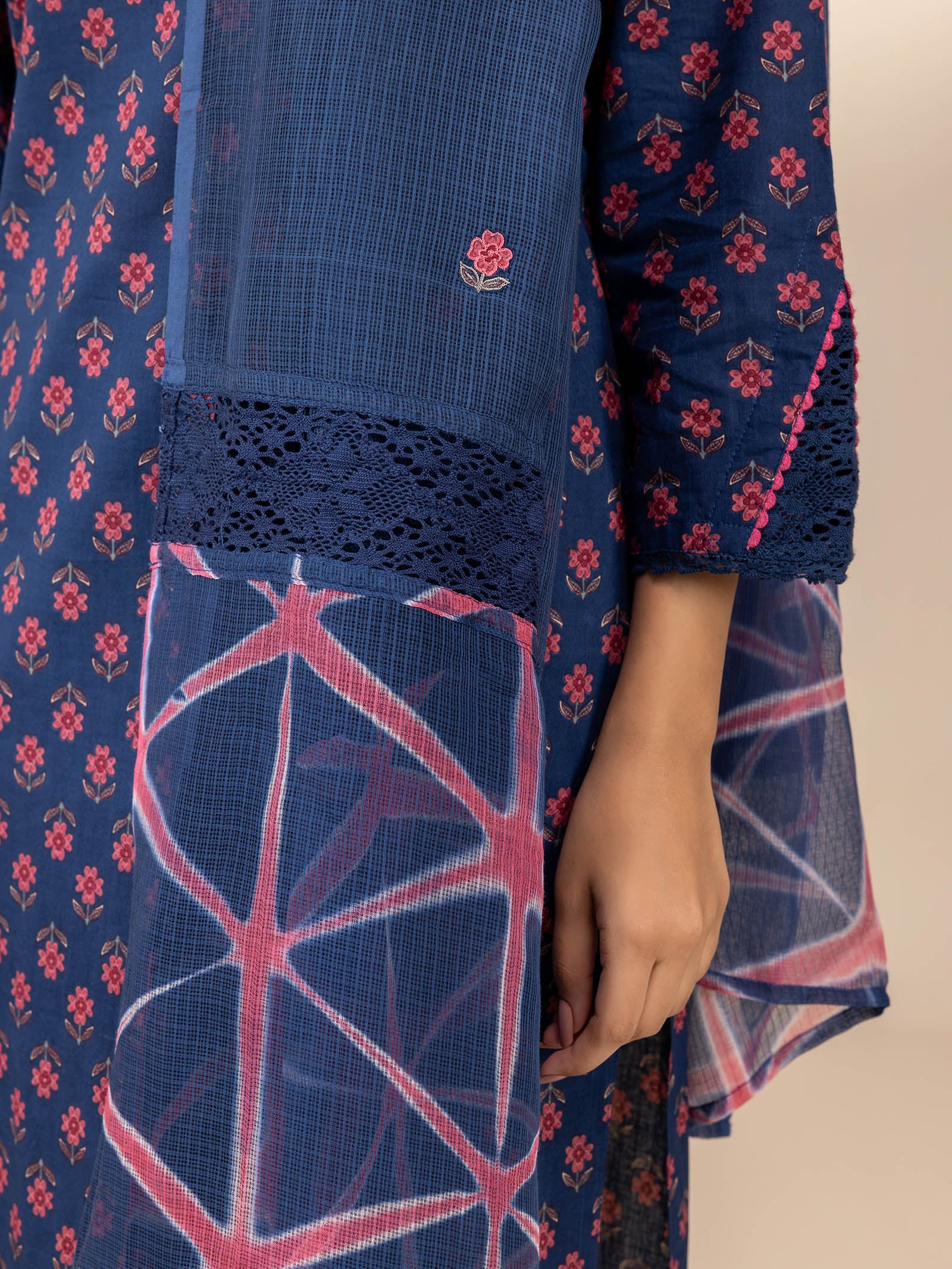 Pink Navy Kota Dupatta