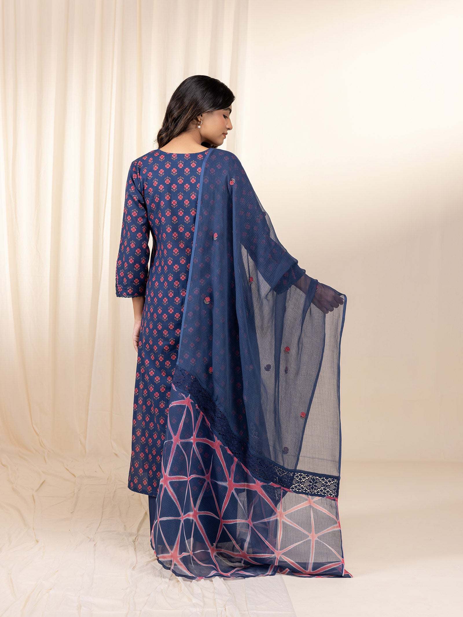 Pink Navy Kota Dupatta