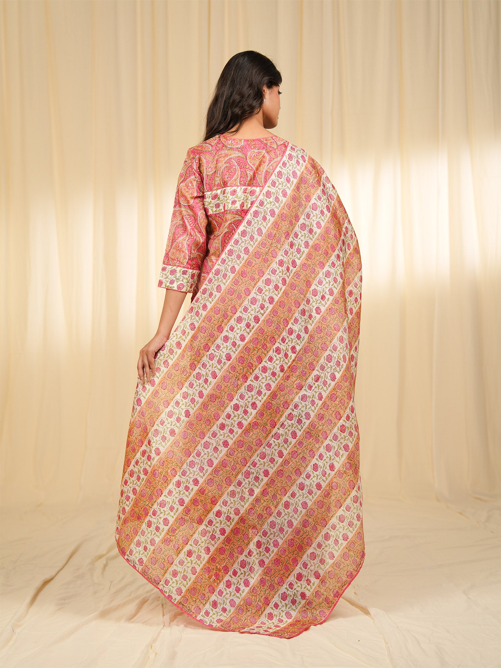 Pink Paisley Tussar Silk Dupatta