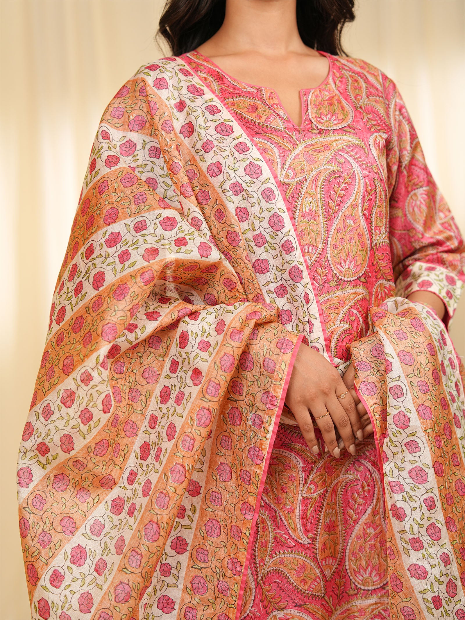 Pink Paisley Tussar Silk Dupatta