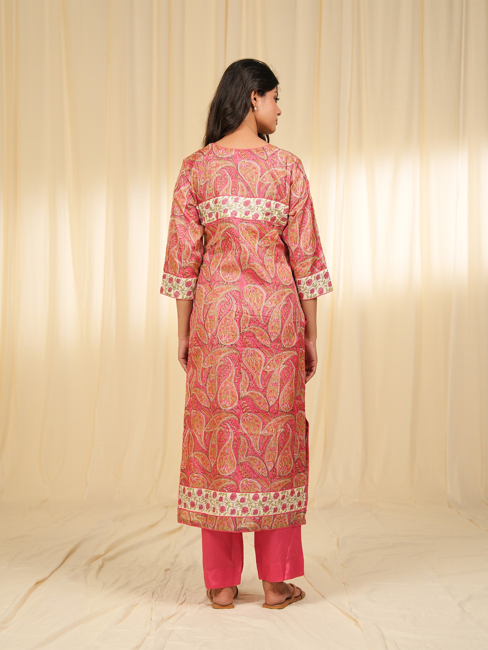 Pink Paisley Tussar Silk Kurta