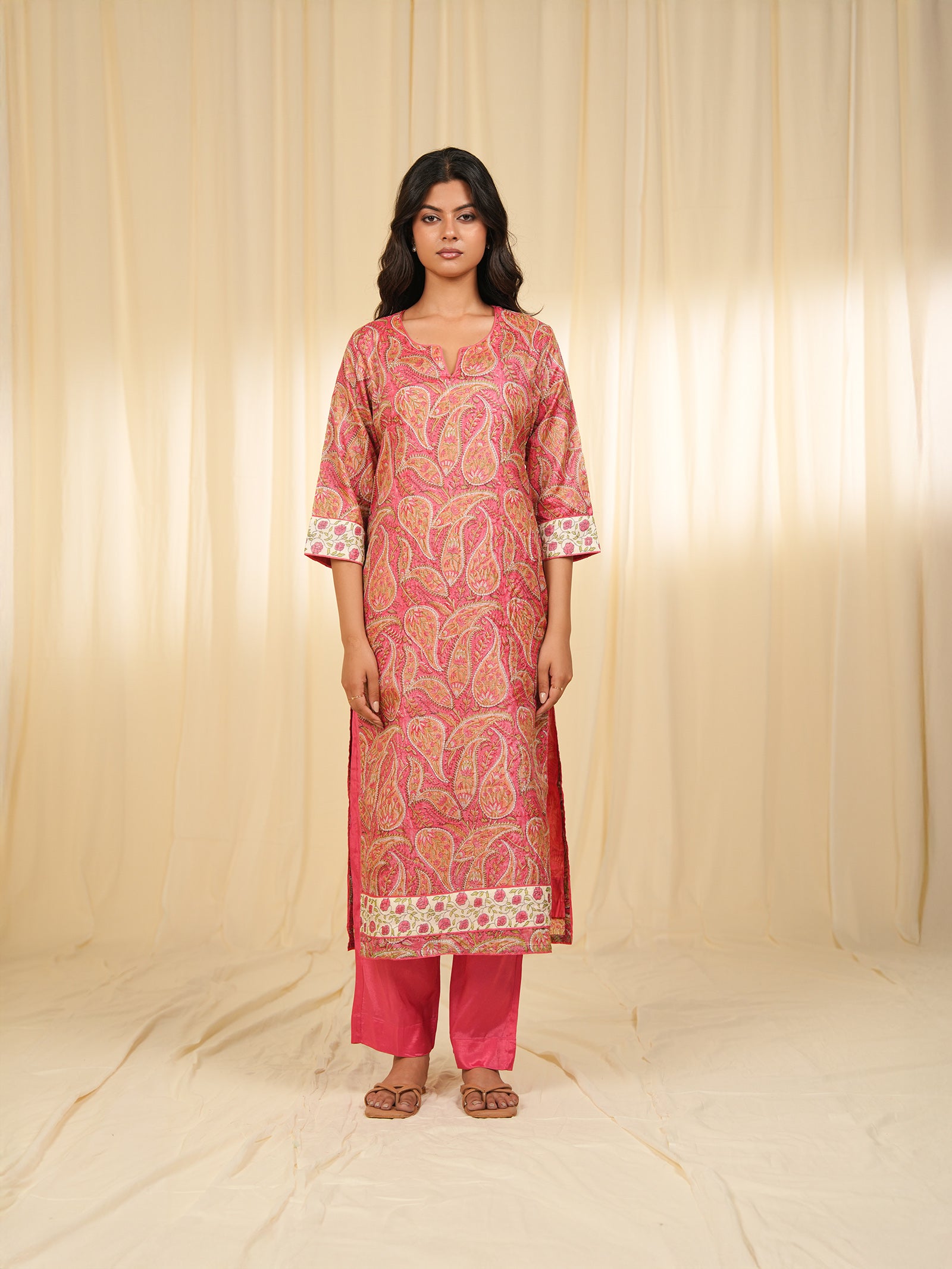 Pink Paisley Tussar Silk Kurta