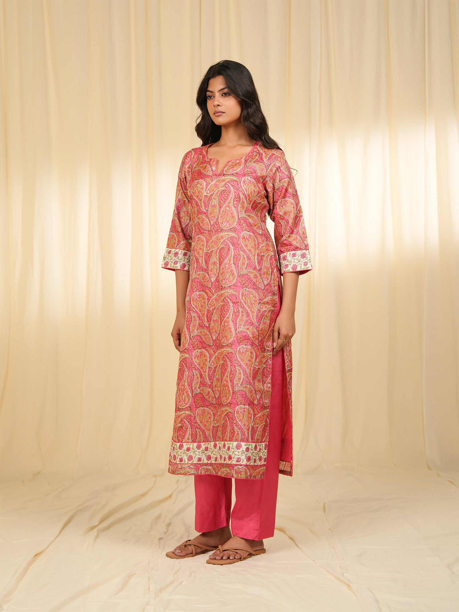 Pink Paisley Tussar Silk Kurta