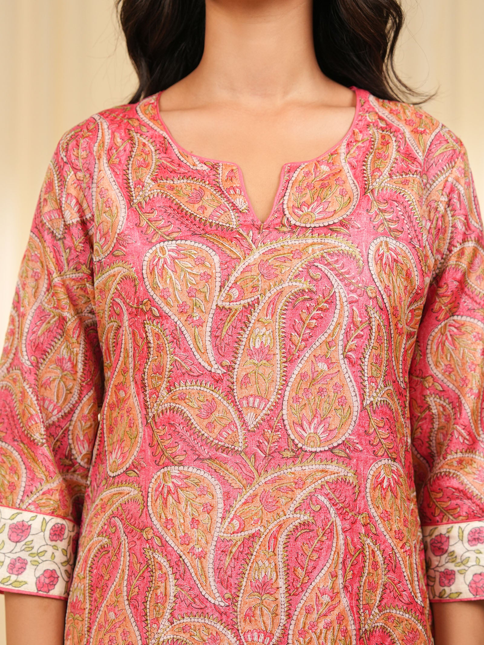 Pink Paisley Tussar Silk Kurta