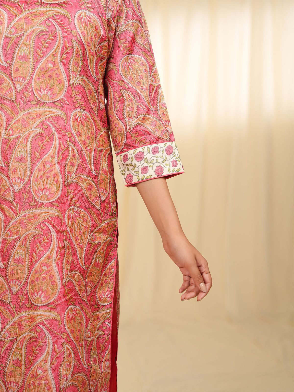 Pink Paisley Tussar Silk Kurta