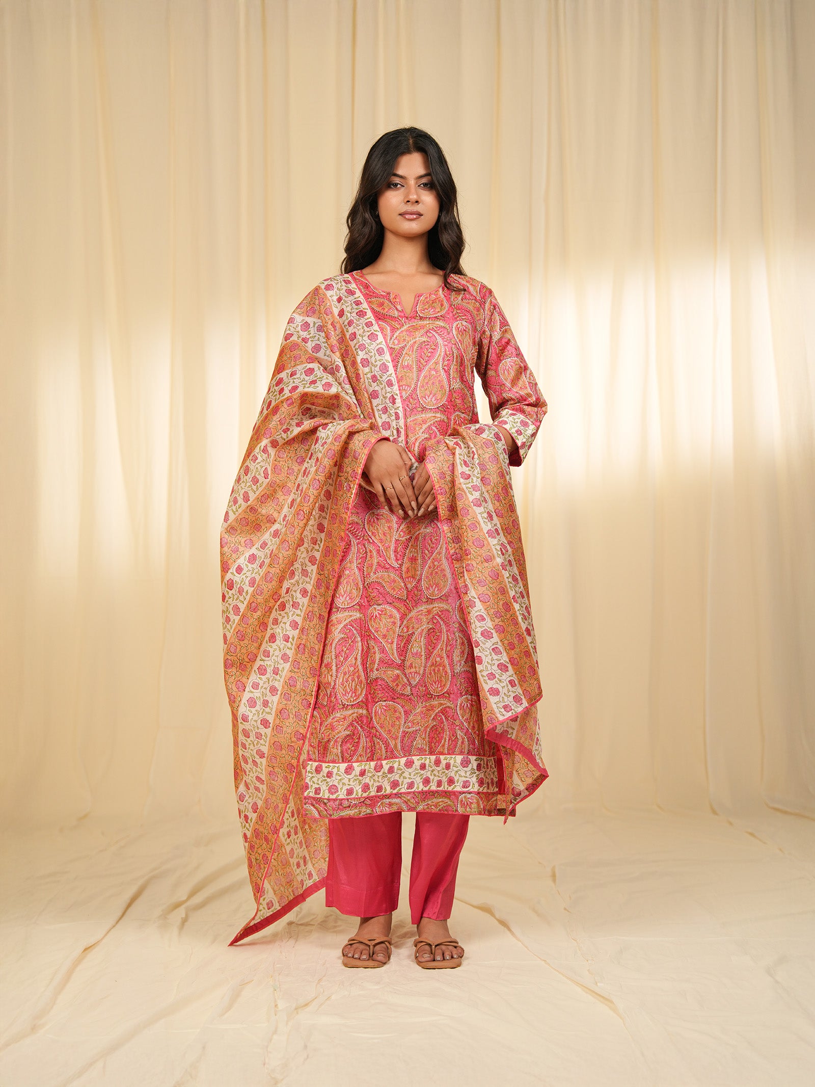 Pink Paisley Tussar Silk Kurta