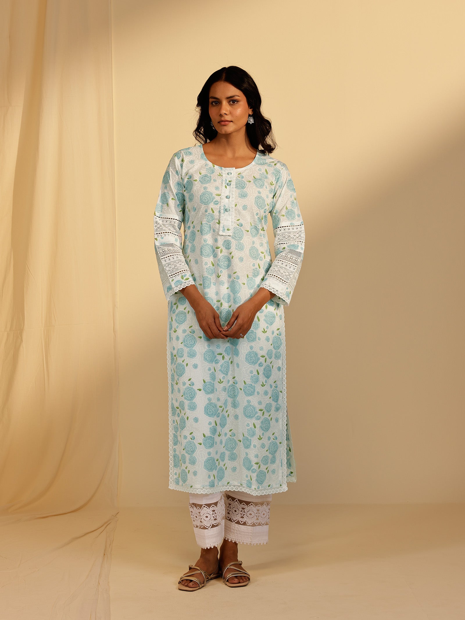 Powder Roses Cotton Kurta