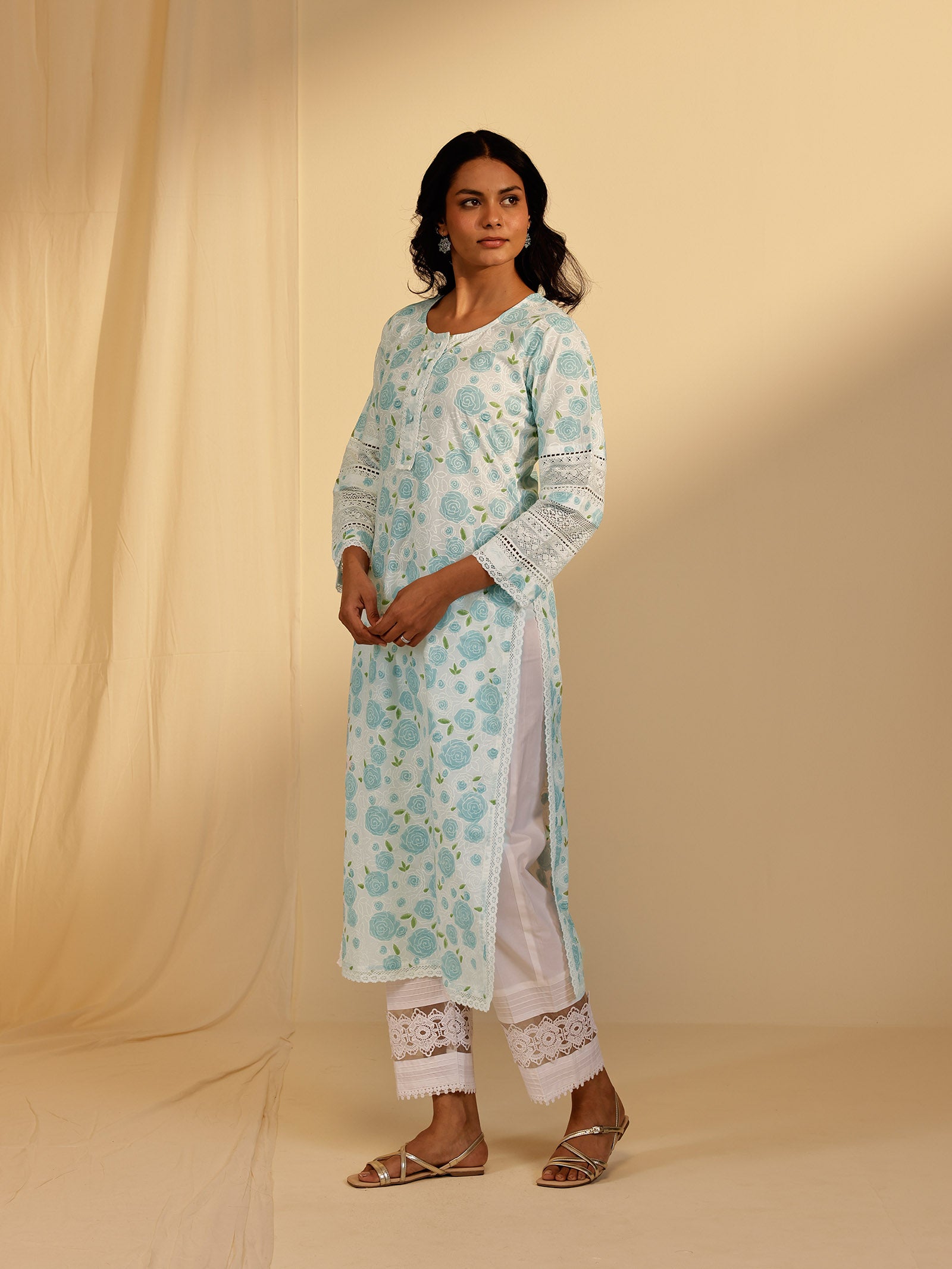 Powder Roses Cotton Kurta