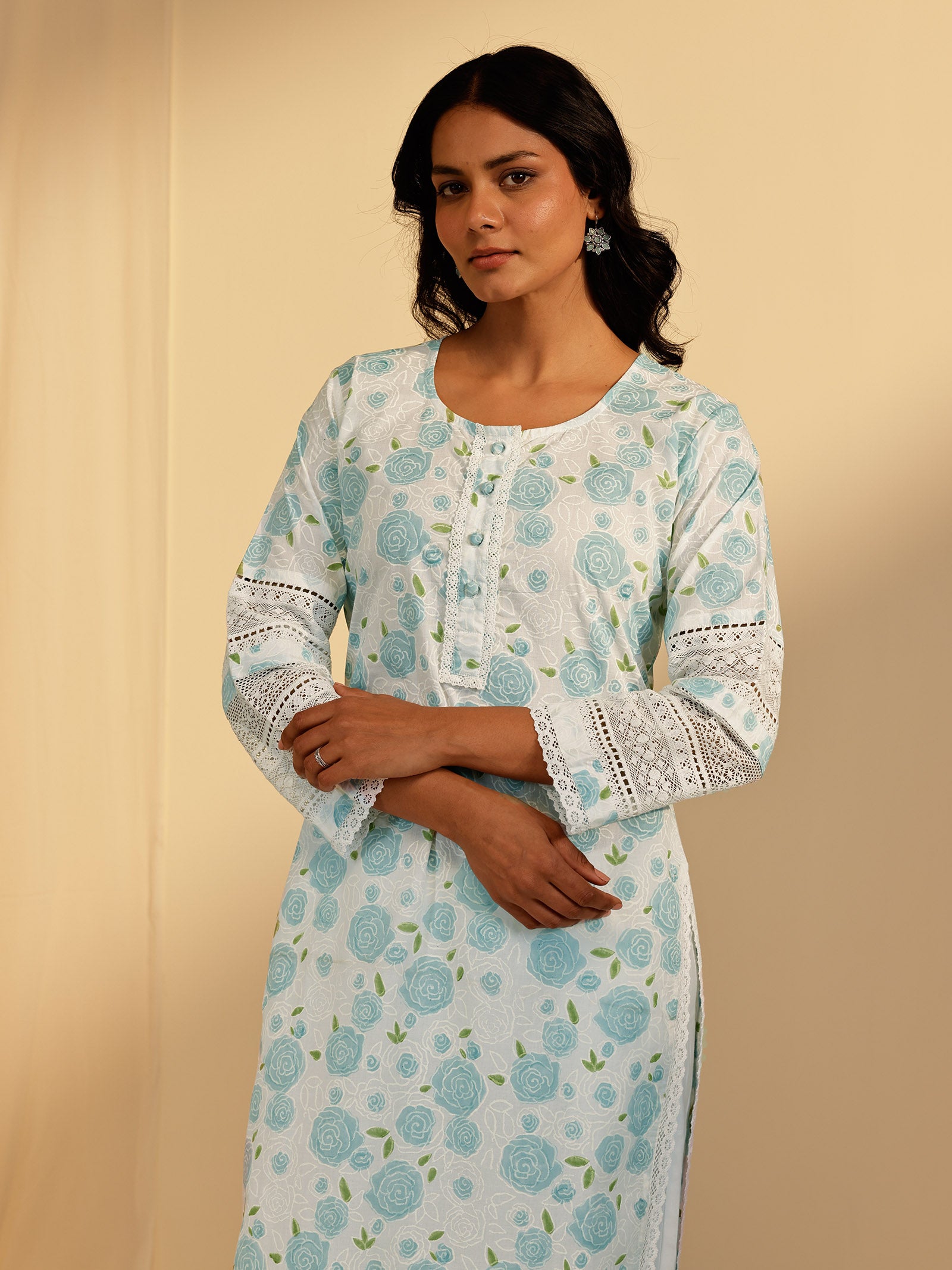 Powder Roses Cotton Kurta