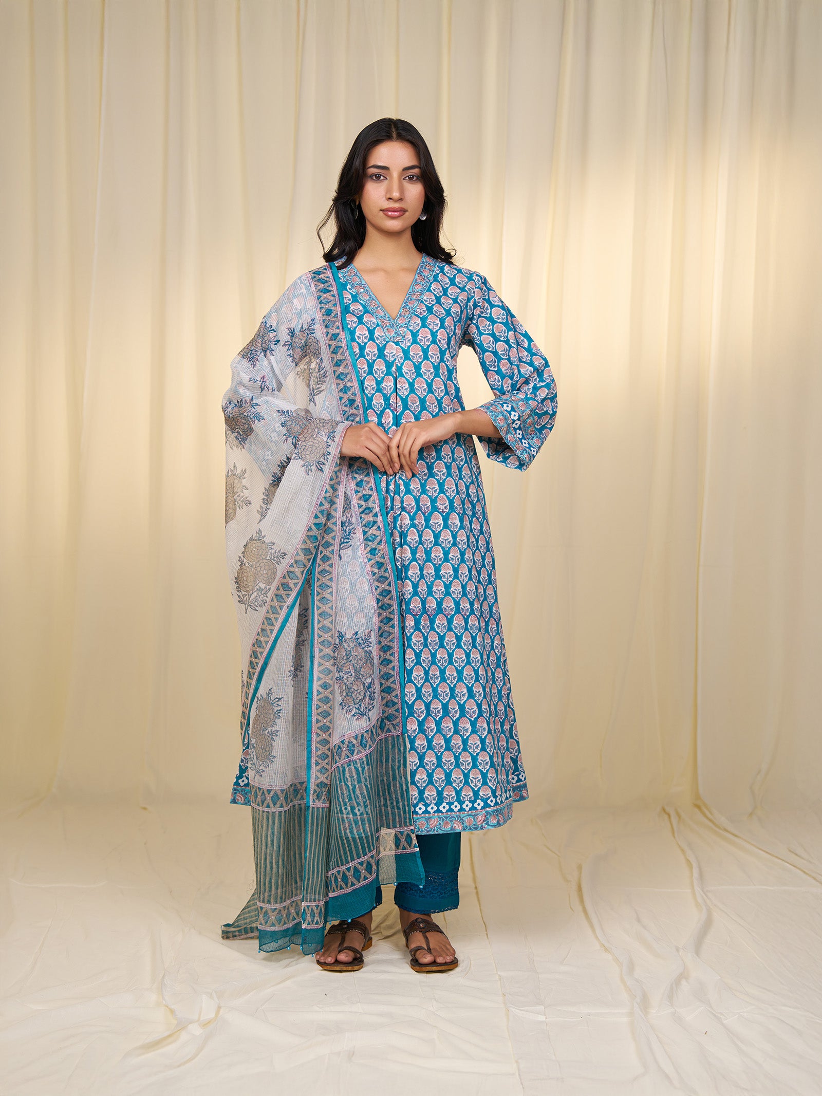 Classic Teal Booti Cotton Kurta