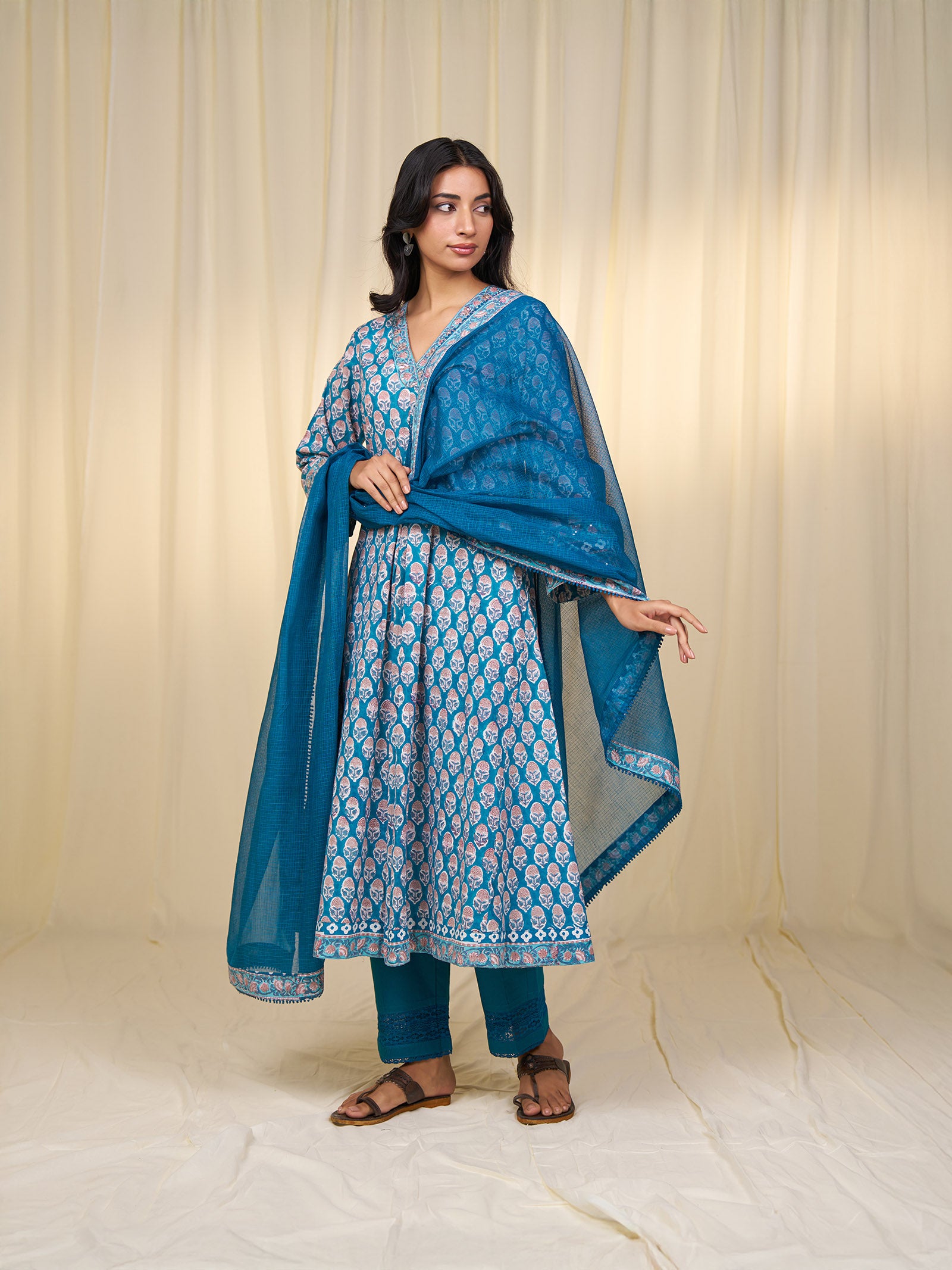 Classic Teal Booti Cotton Kurta