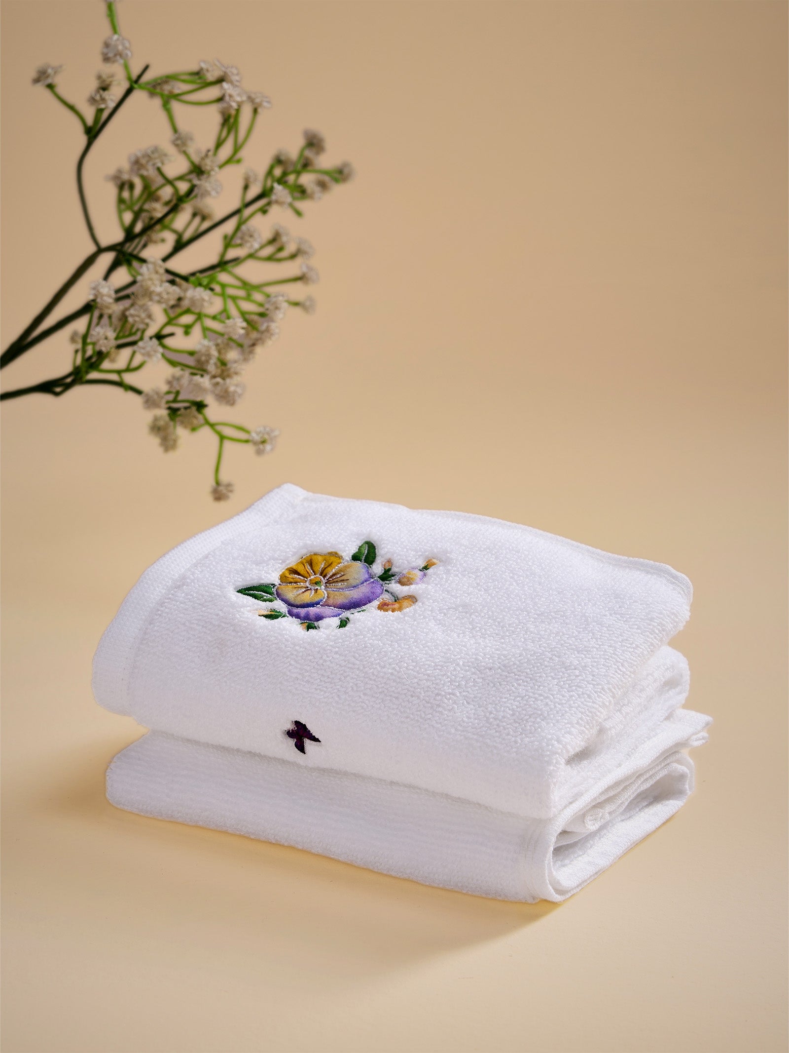 Purple Pansies Face Towel (Set of 2)
