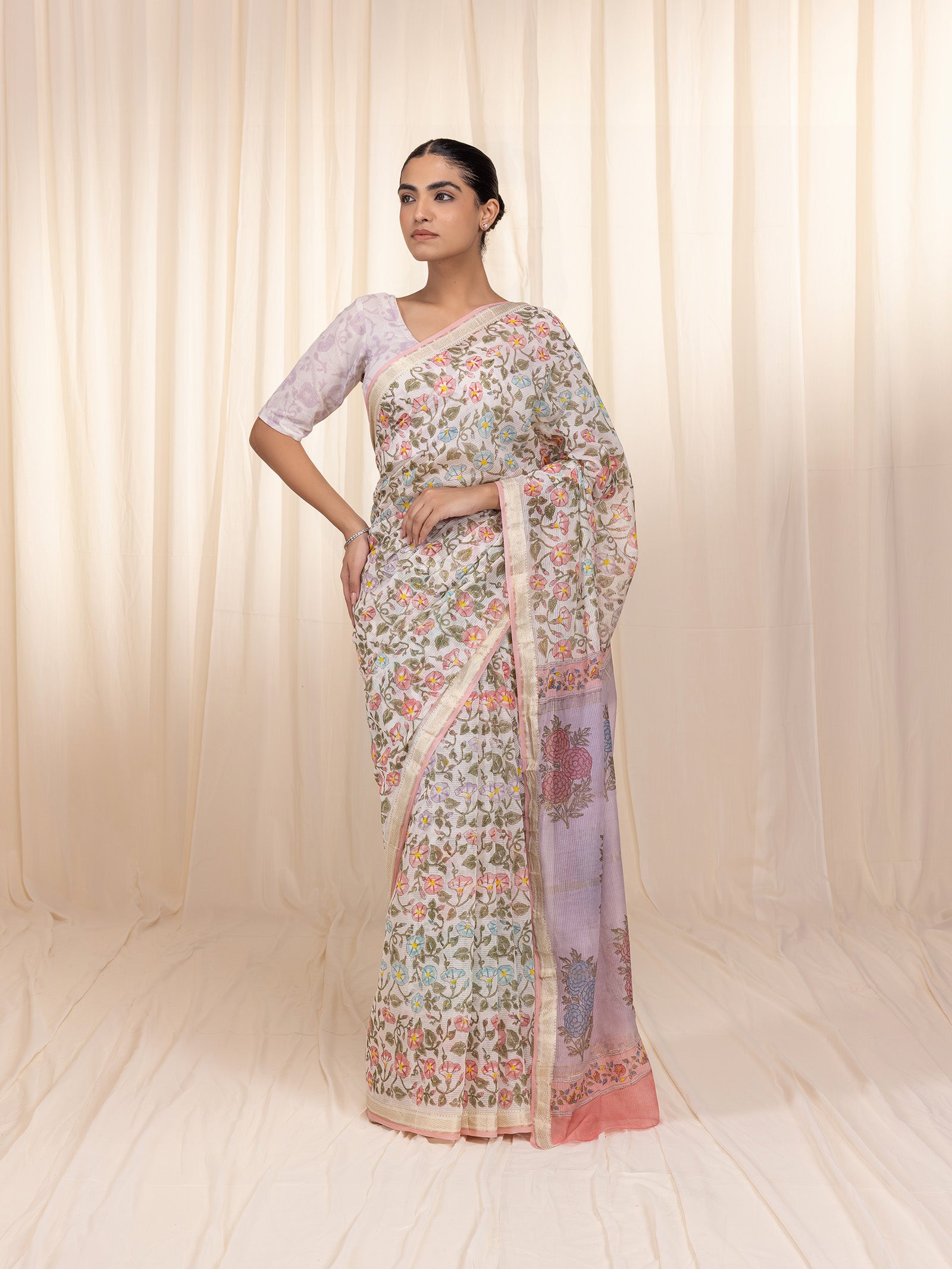 Rainbow Maheshwari Saree