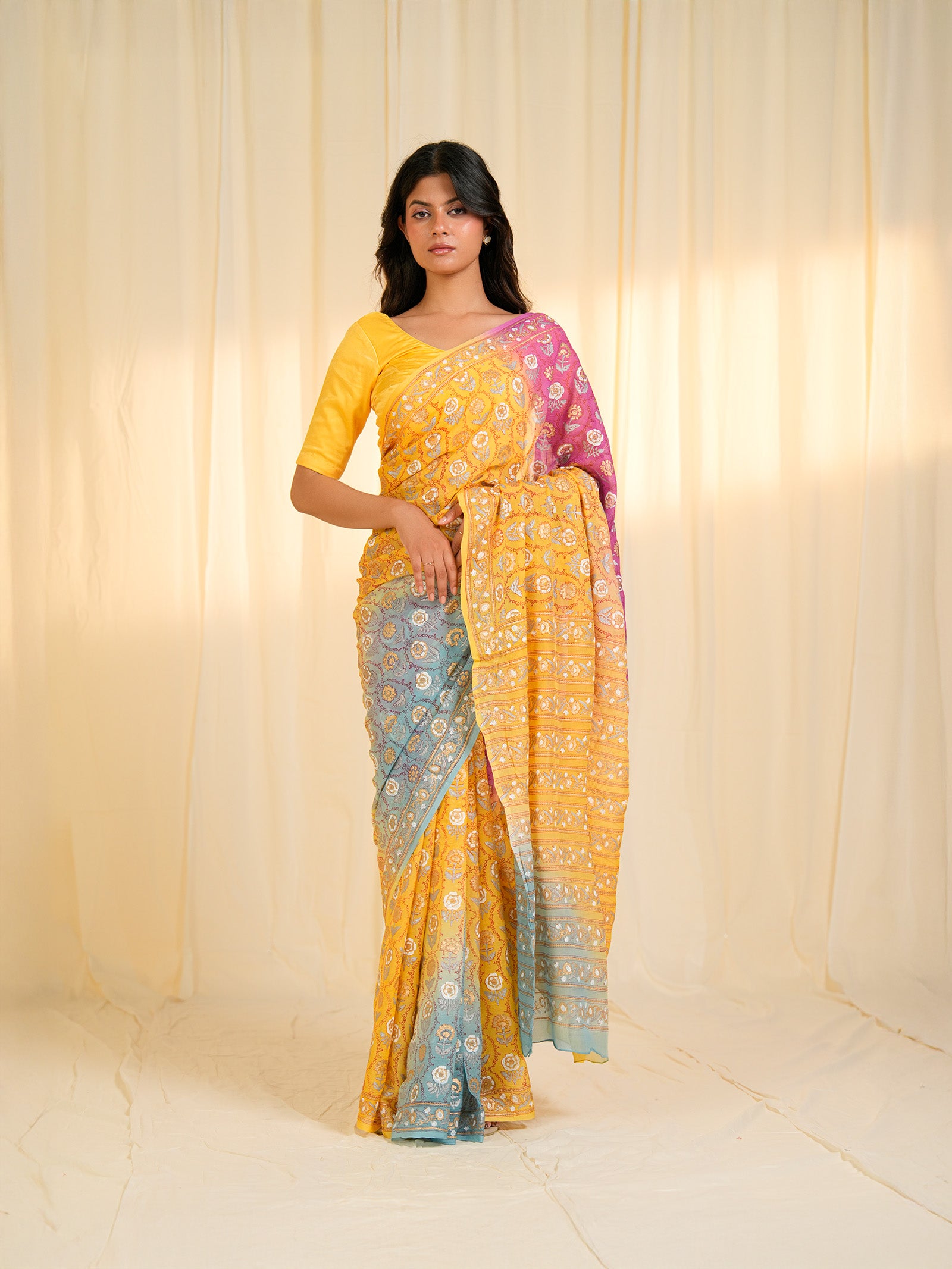 Rang Mandal Haldi Chiffon Saree