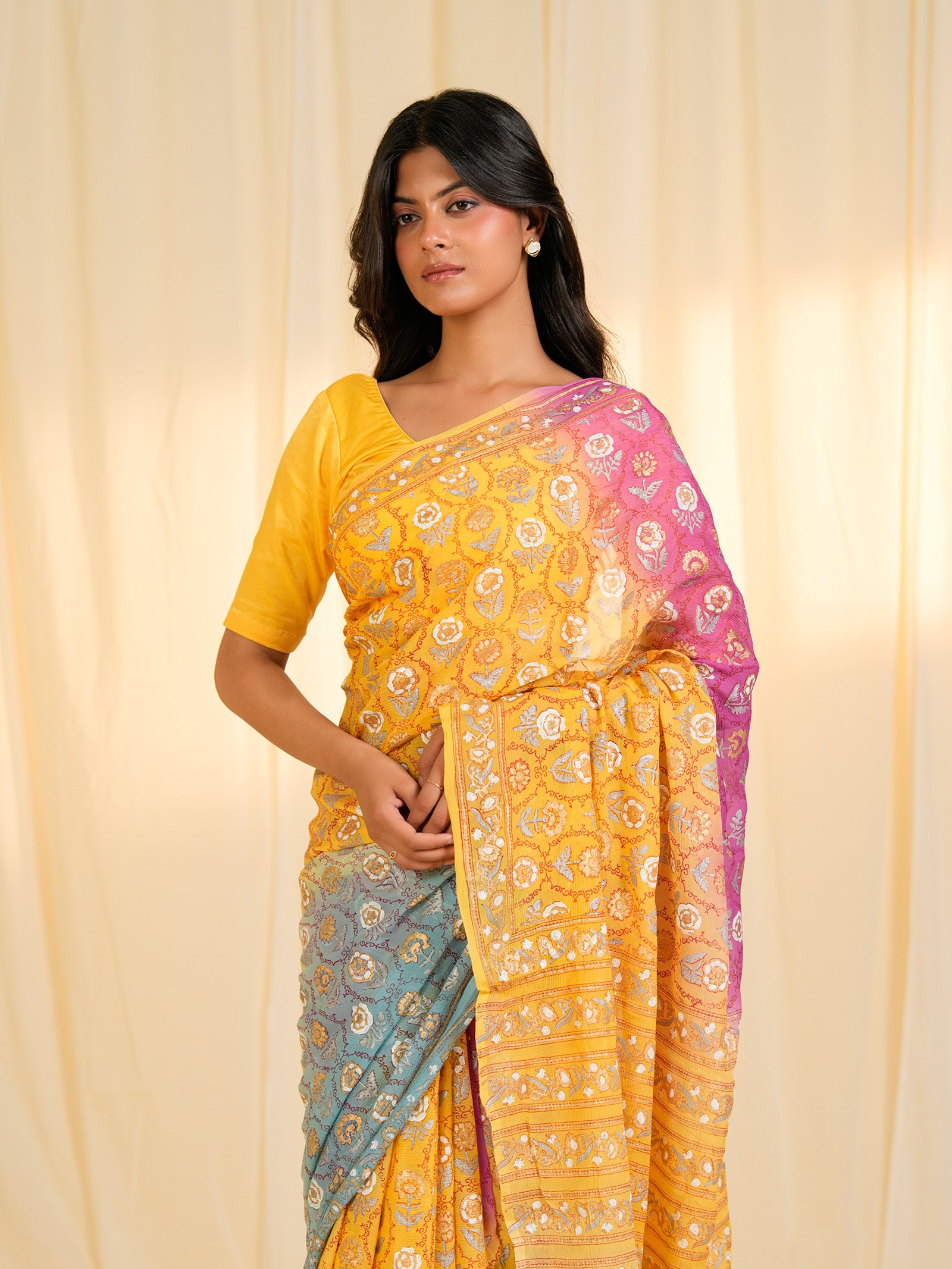 Rang Mandal Haldi Chiffon Saree