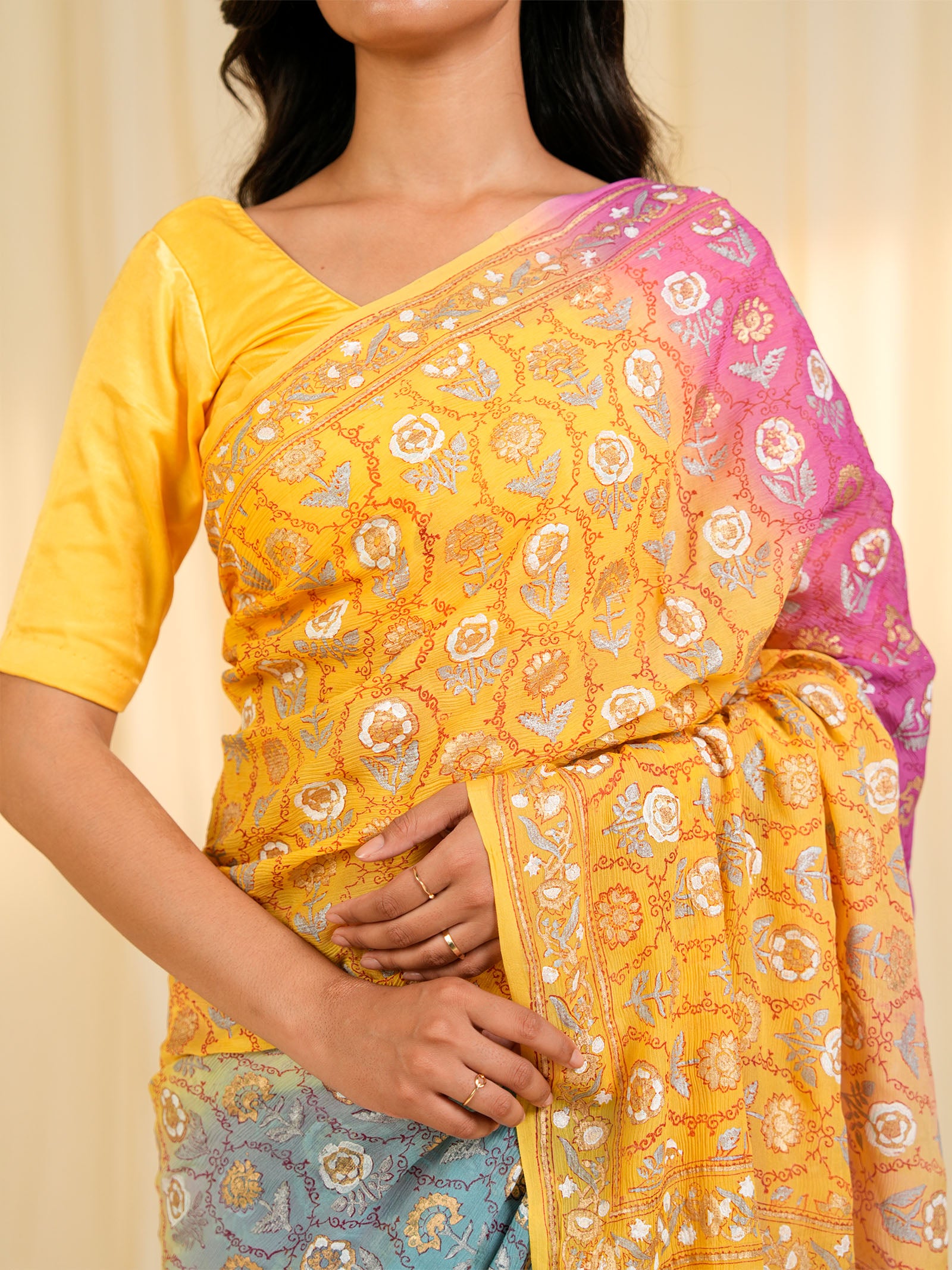 Rang Mandal Haldi Chiffon Saree